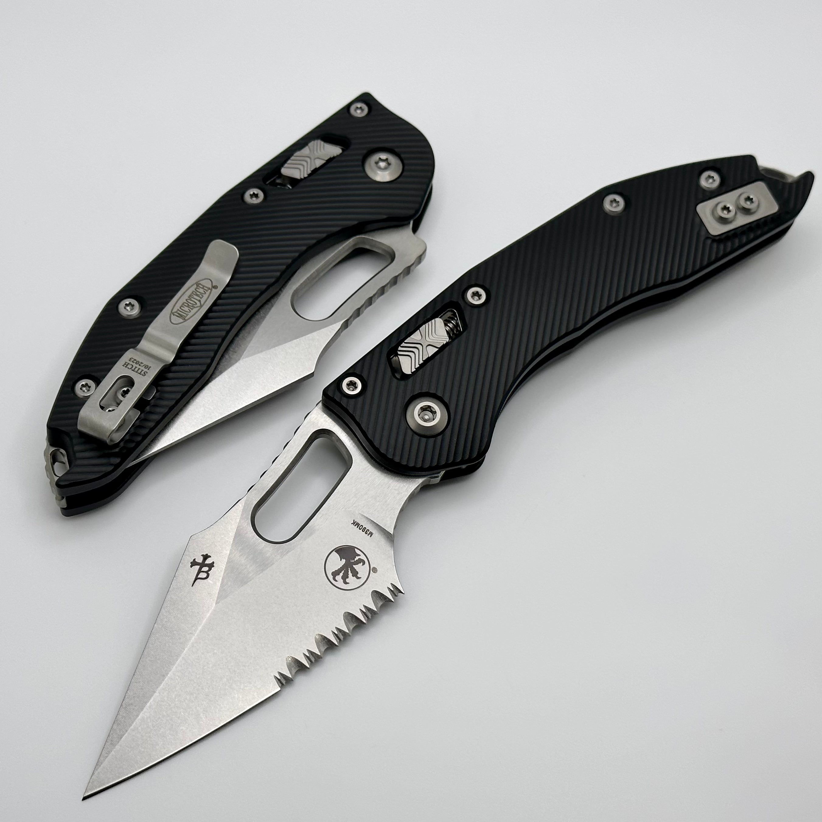 Premium Microtech Stitch RAM LOK Knife - Black Aluminum & Serrated M390MK Blade