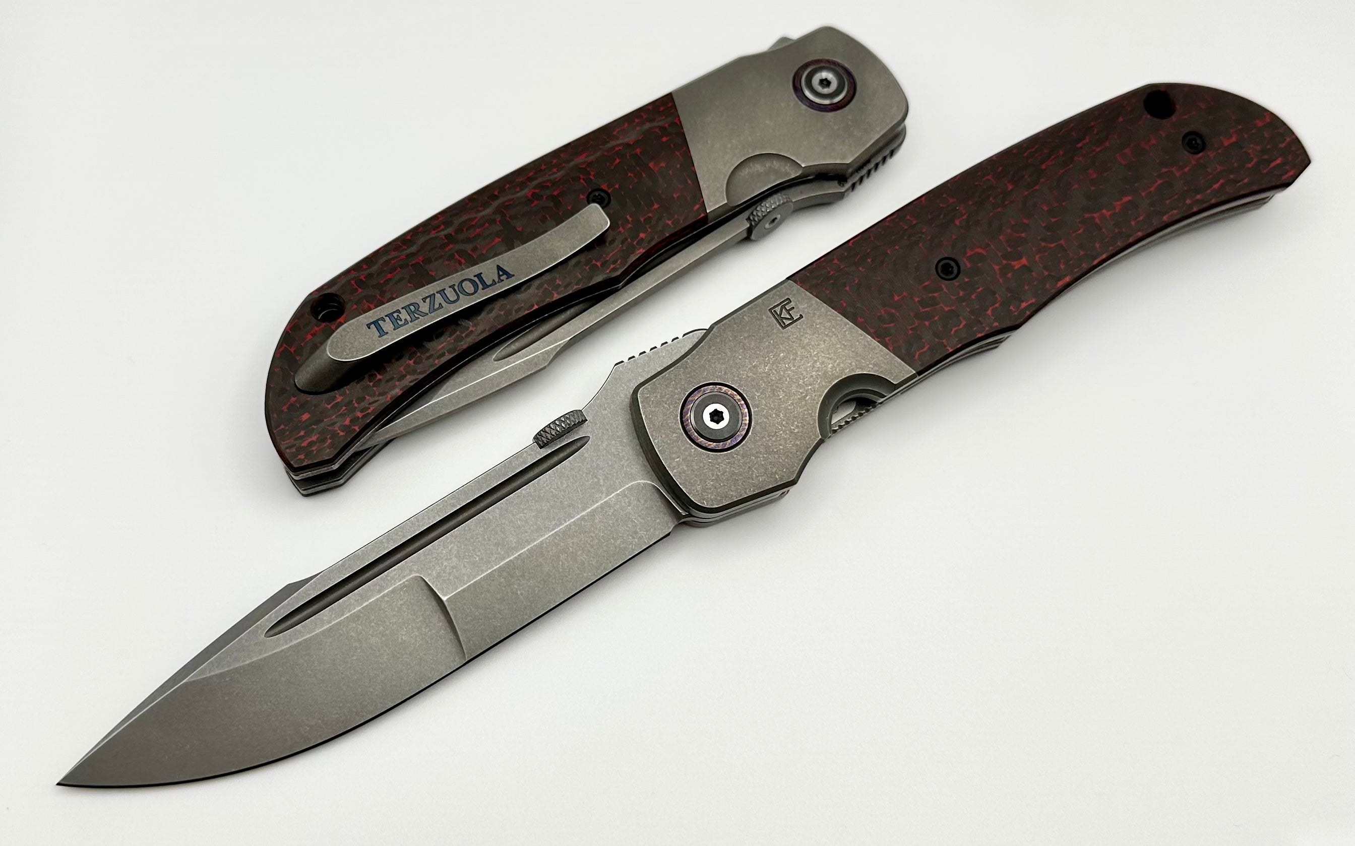 Premium Custom Knife Factory Eagle Rock - Red Carbon Fiber & S90V Blade