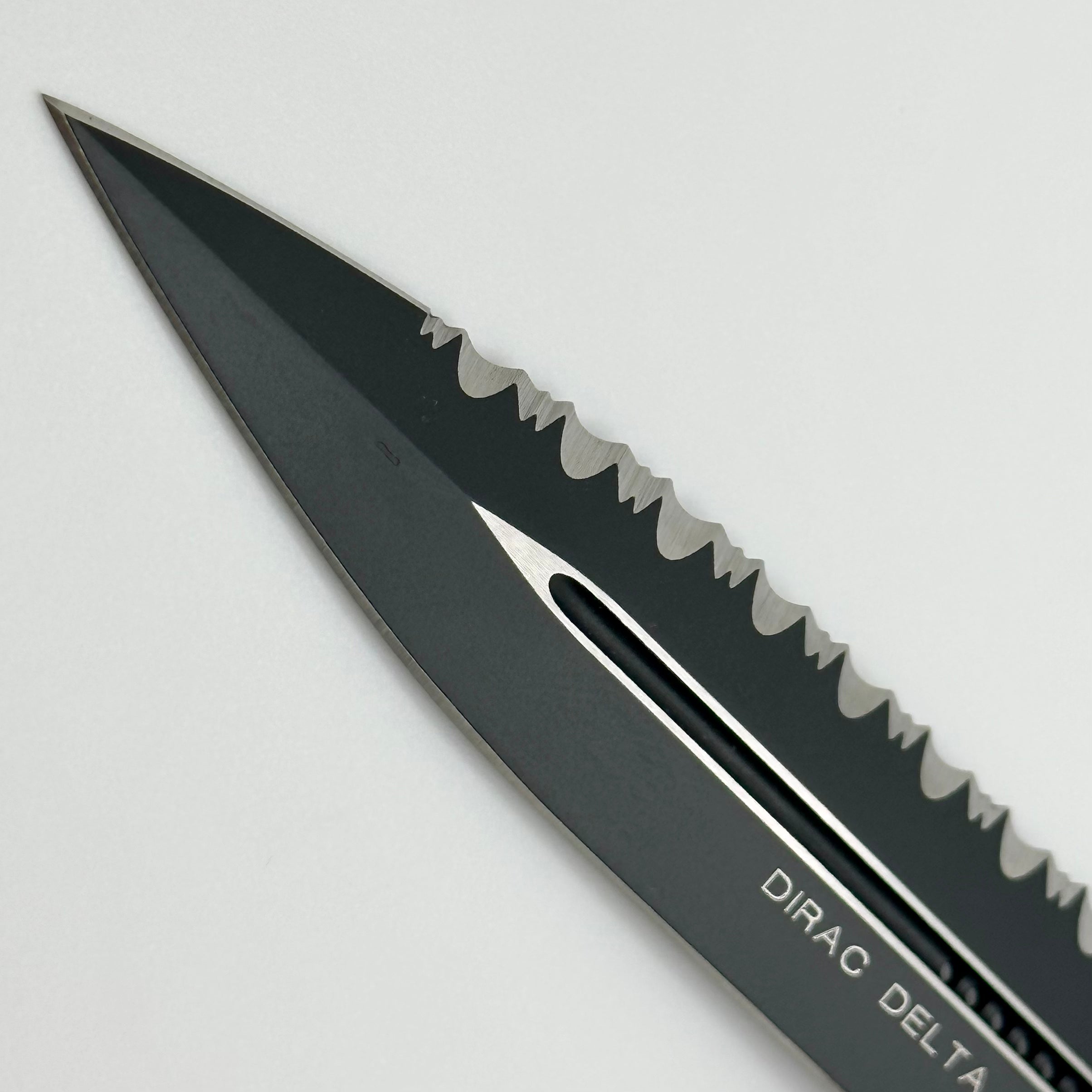 Microtech Dirac Delta D/E Black Tactical Fully Serrated OTF Knife - Premium Pre-Owned