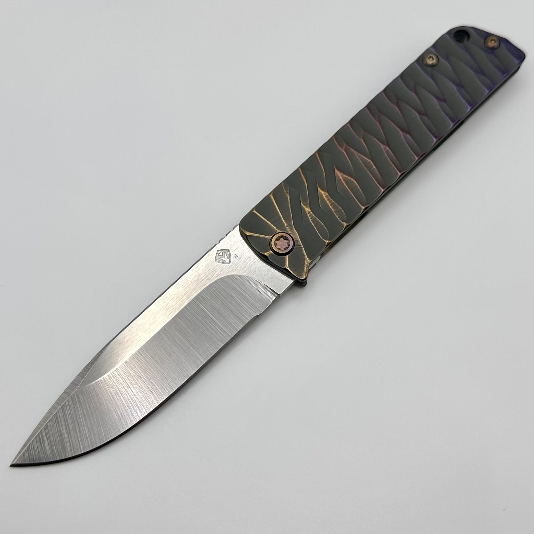 Medford Antik Premium Front Flipper Knife - S45VN Drop Point & Bronze/Violet Titanium Handles