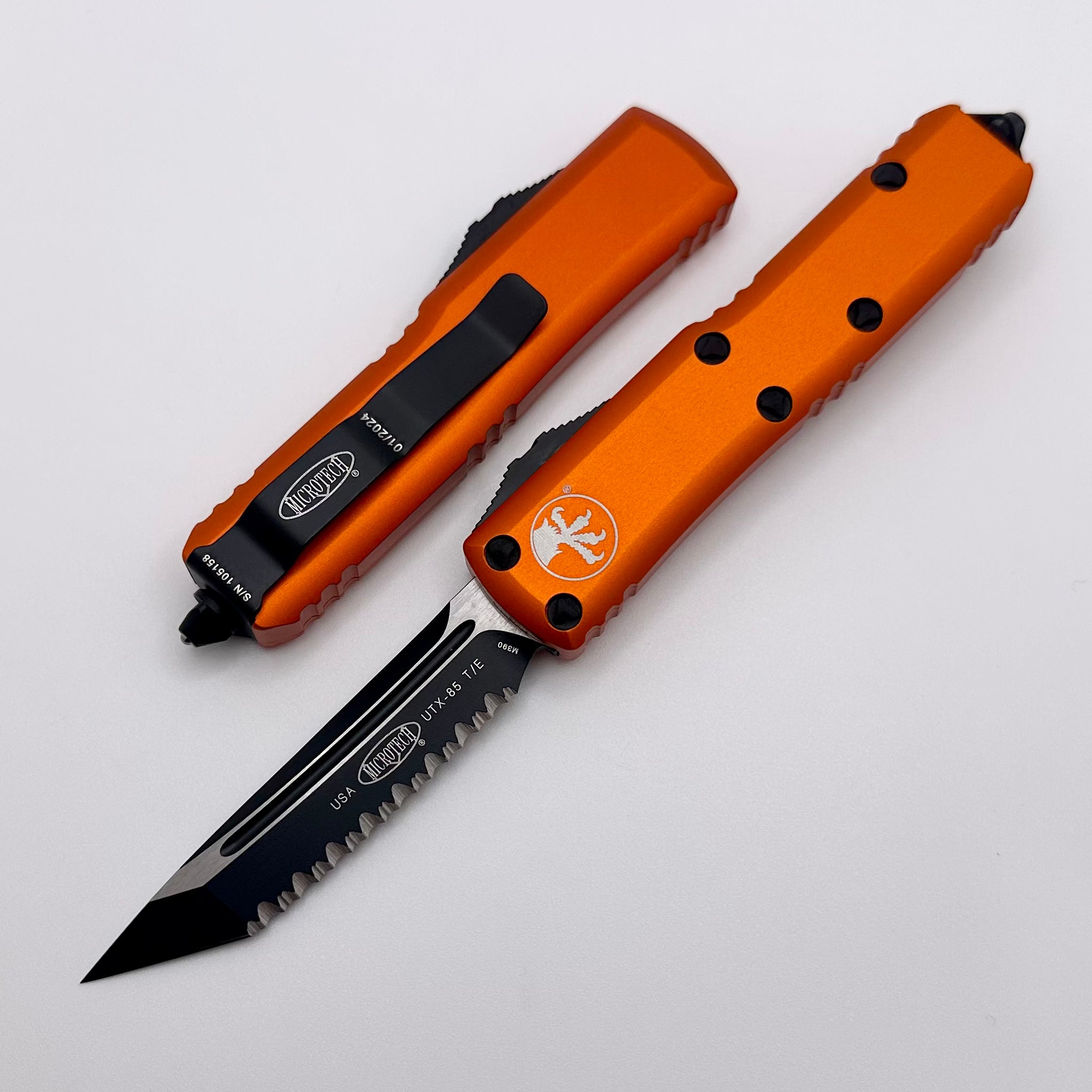 Microtech UTX-85 Tanto Black Serrated & Orange EDC Knife