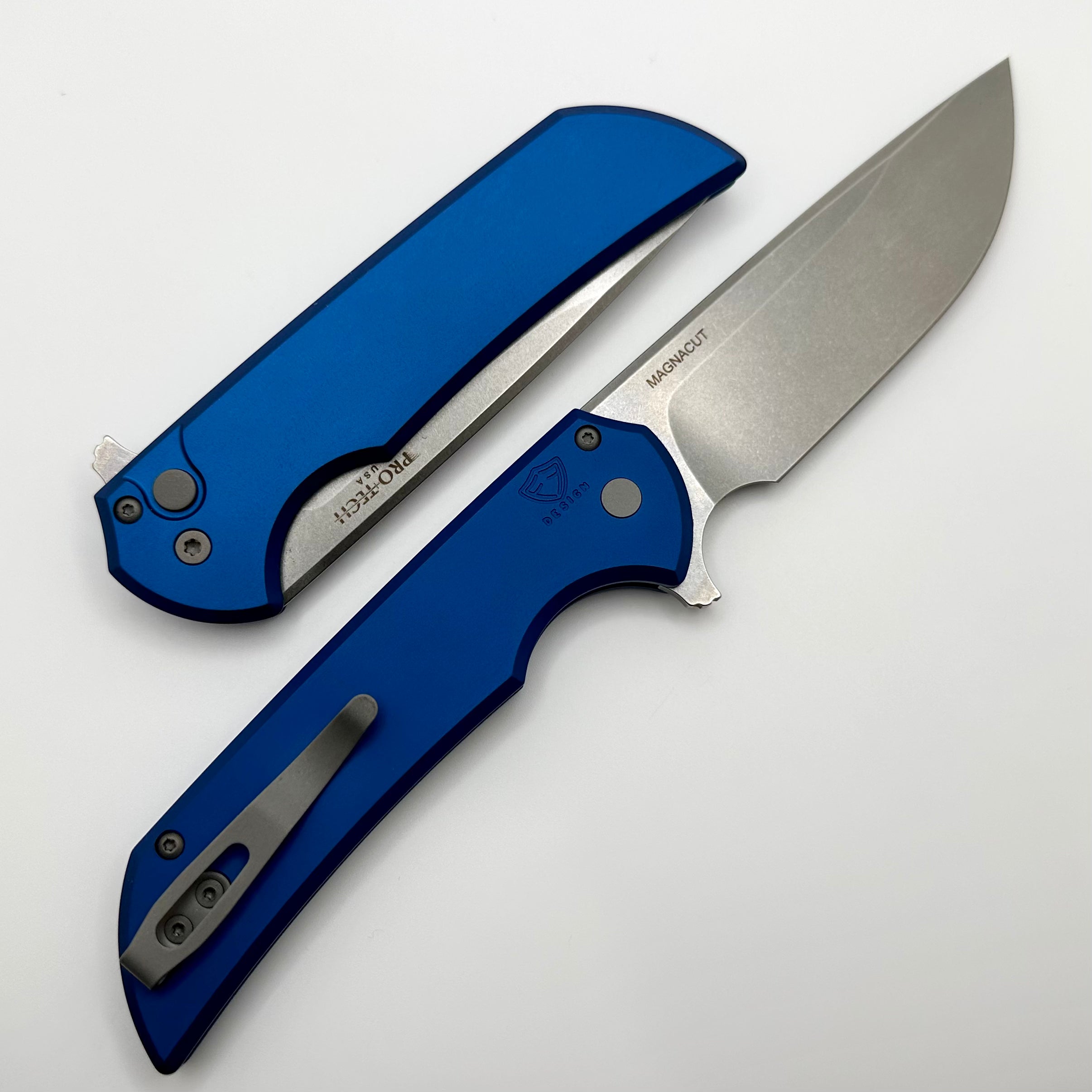 Ultimate Pro-Tech Mordax Folding Knife - Blue Handle & Stonewash MagnaCut