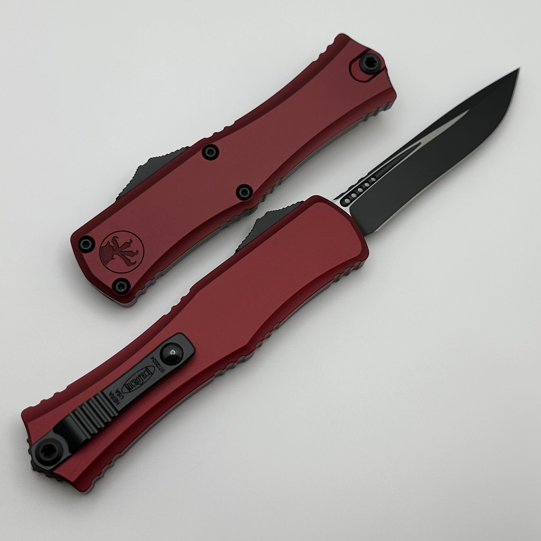 Microtech Premium Mini Hera Tactical Knife - Black Recurve M390MK with Merlot Aluminum Handle