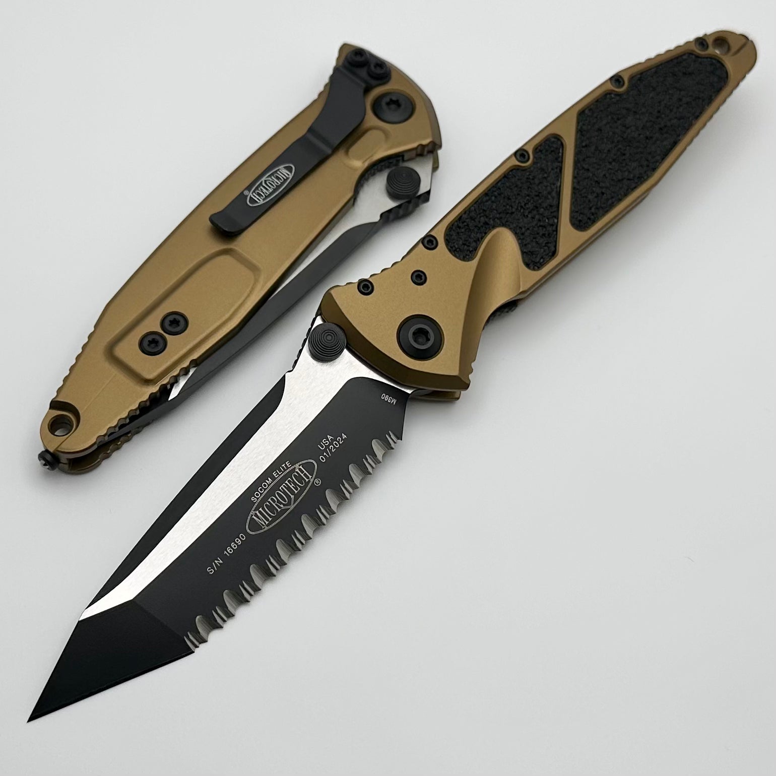 Microtech Socom Elite Tanto Edge Full Serrated Manual Tactical Knife - Premium Tan Finish