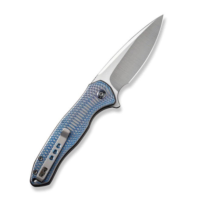 WE Knife Kitefin Limited Edition: Blue Polished Titanium Handle with Hand-Polished Satin Blade