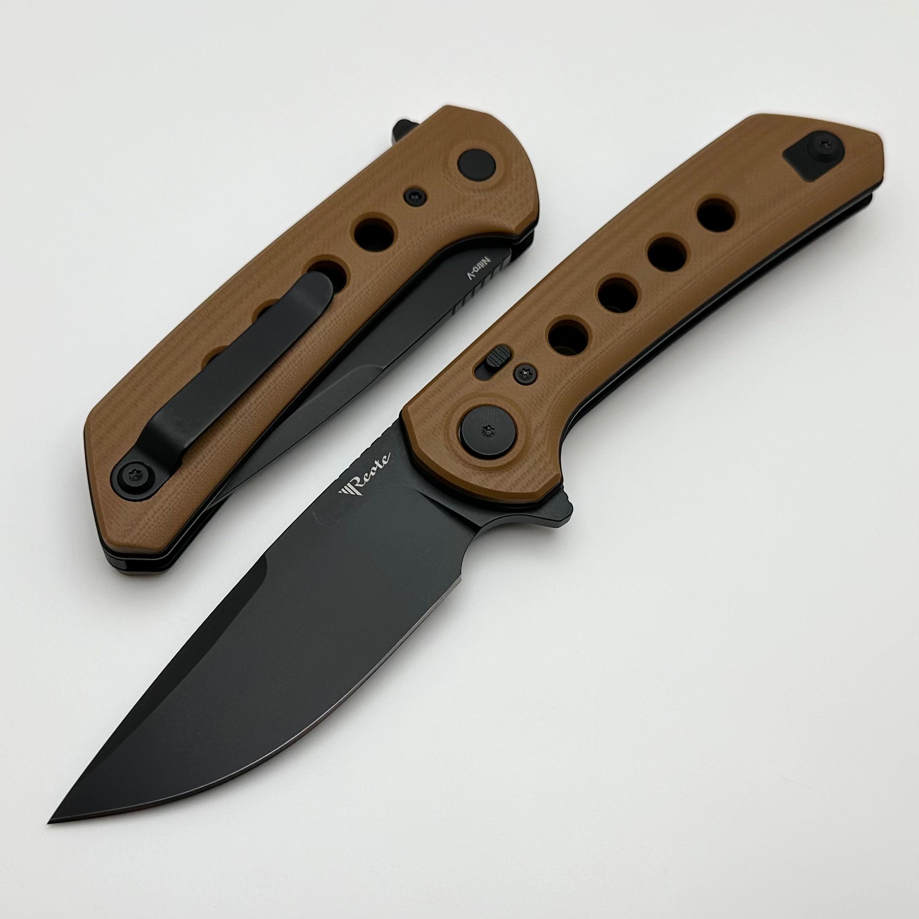 Reate Knives PL-XF Premium Folding Knife with Tan G-10 Handles & PVD Nitro-V Blade