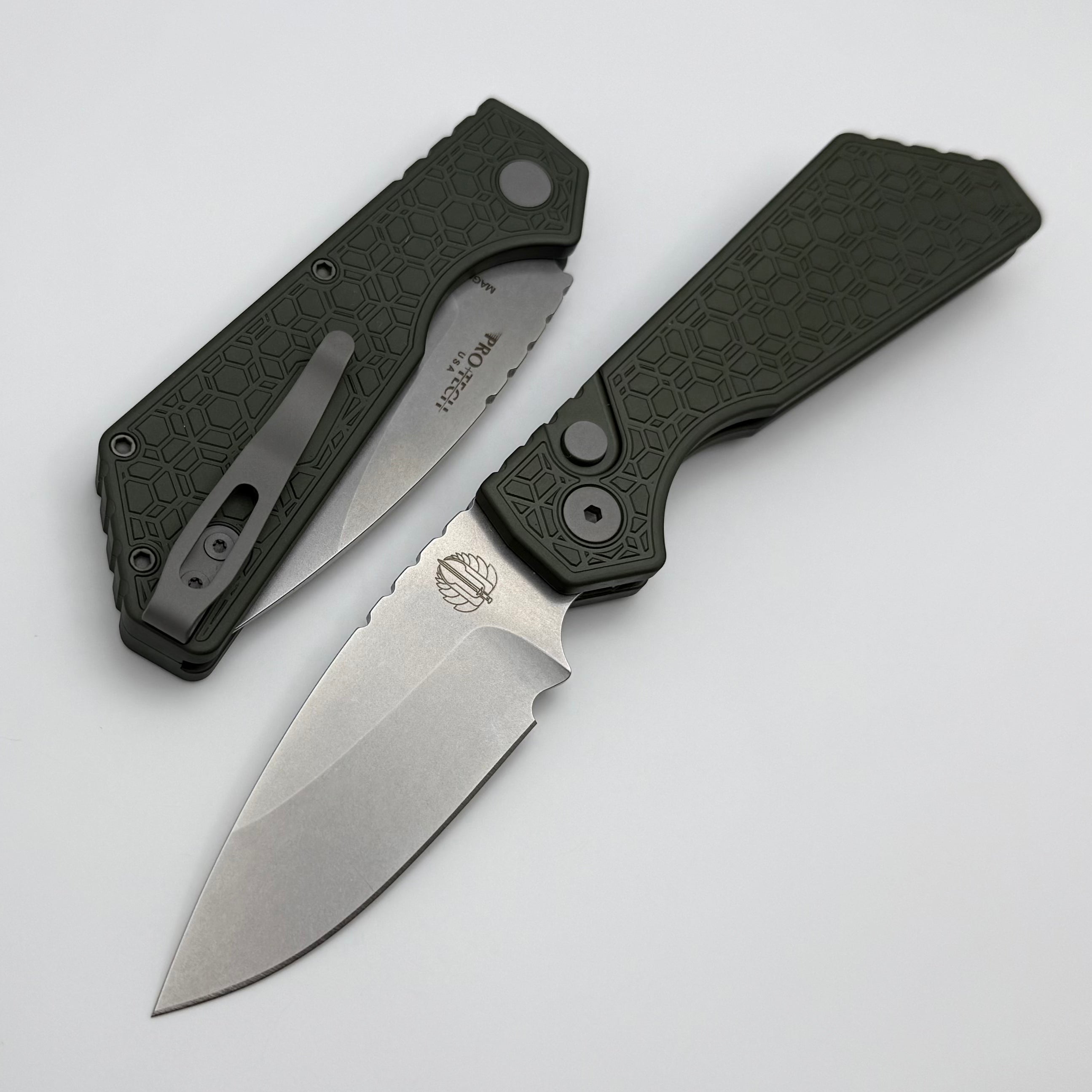 Pro-Tech PT Plus Ultimate Green Gridlock Aluminum Folding Knife with Stonewash MagnaCut Blade