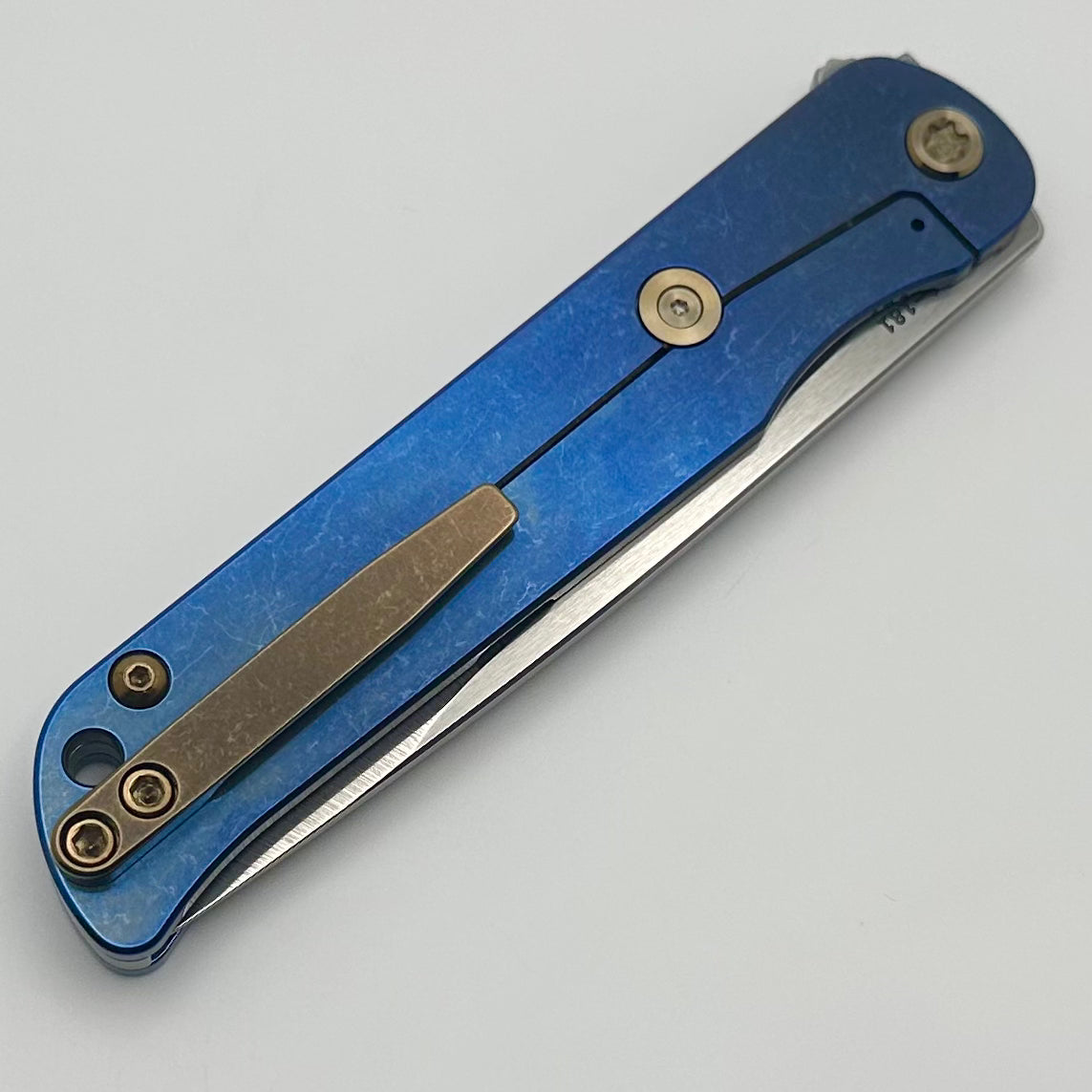 Medford T-Bone Blue Titanium Framelock Flipper - Premium Mosaic Inlaid Handles & Bronze Hardware