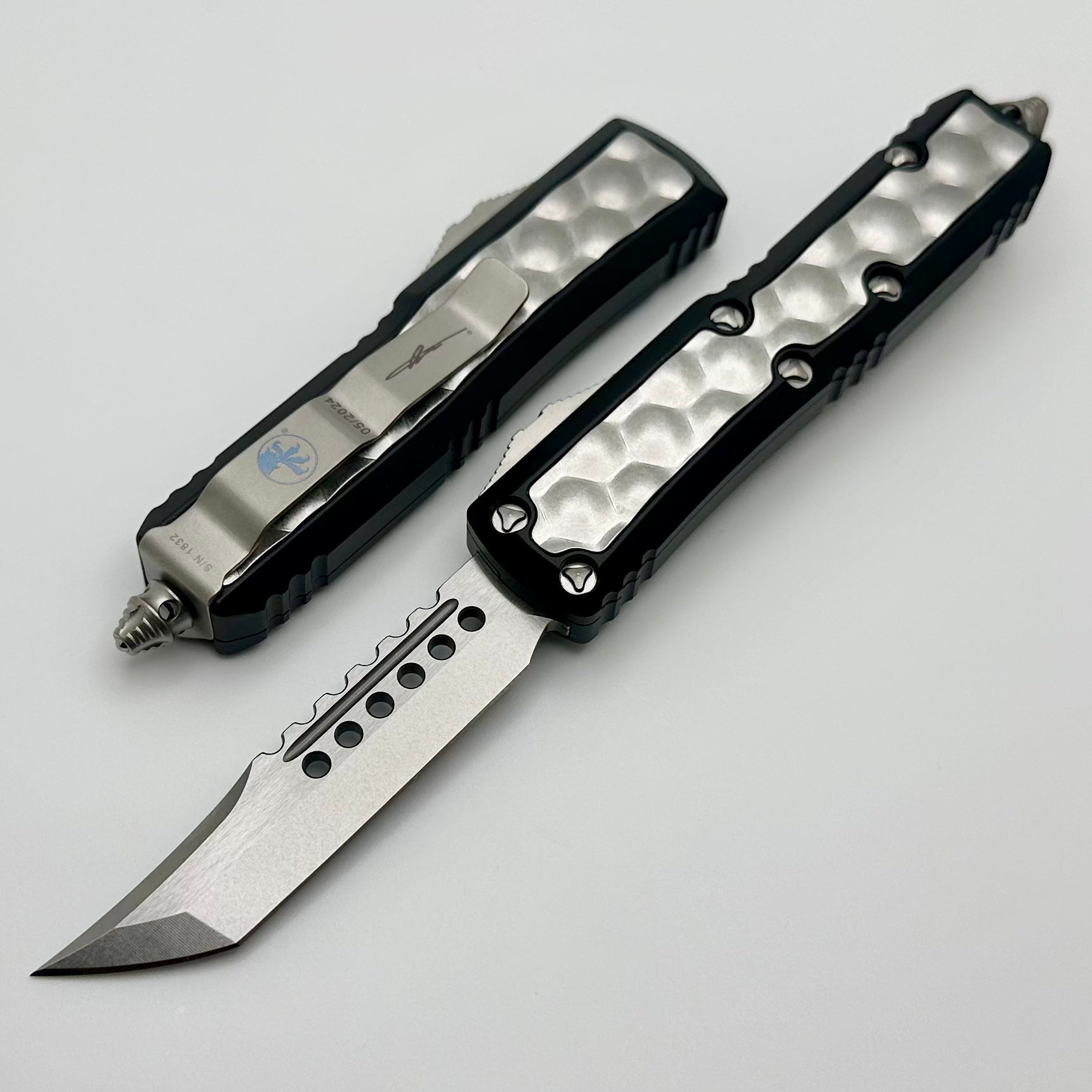 Premium Microtech Daytona Hellhound Stonewash Knife with Signature Bubble Inlays