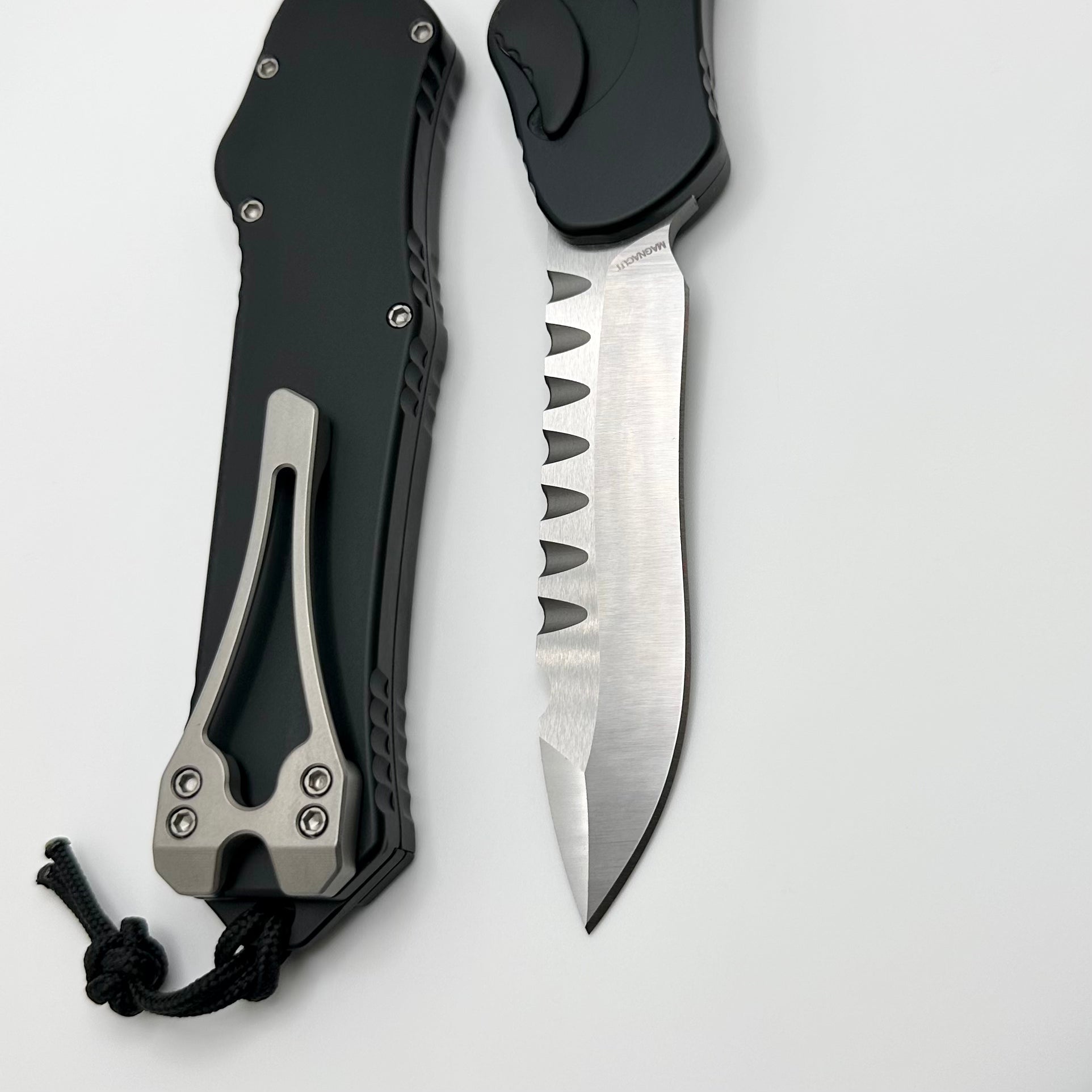 Heretic Hydra V3 Ultimate Tactical Knife - Black Aluminum Handle & Satin Recurve MagnaCut