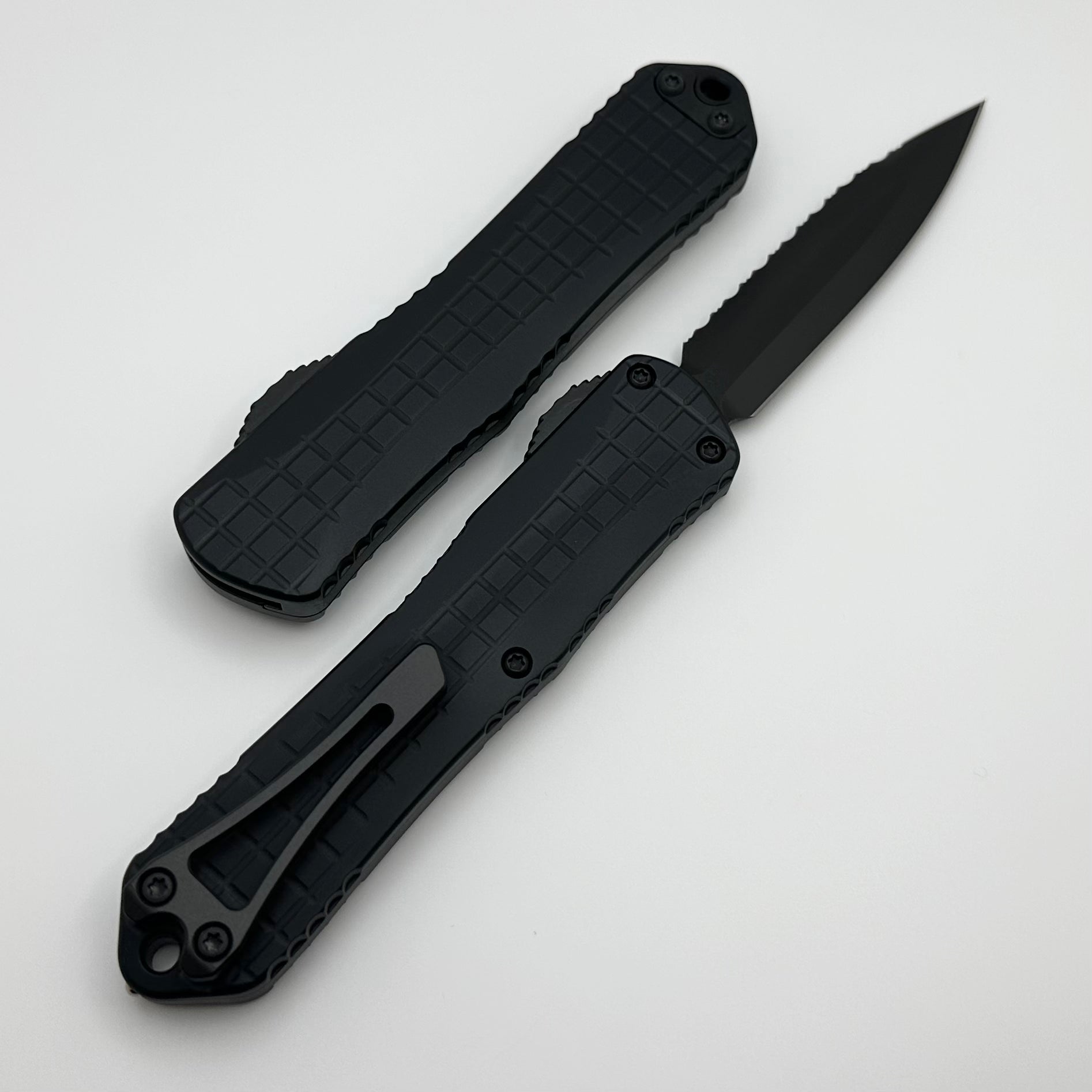 Heretic Knives Manticore E Black Tactical OTF Knife - Premium MagnaCut Blade, Grenade Grip, DLC Coating