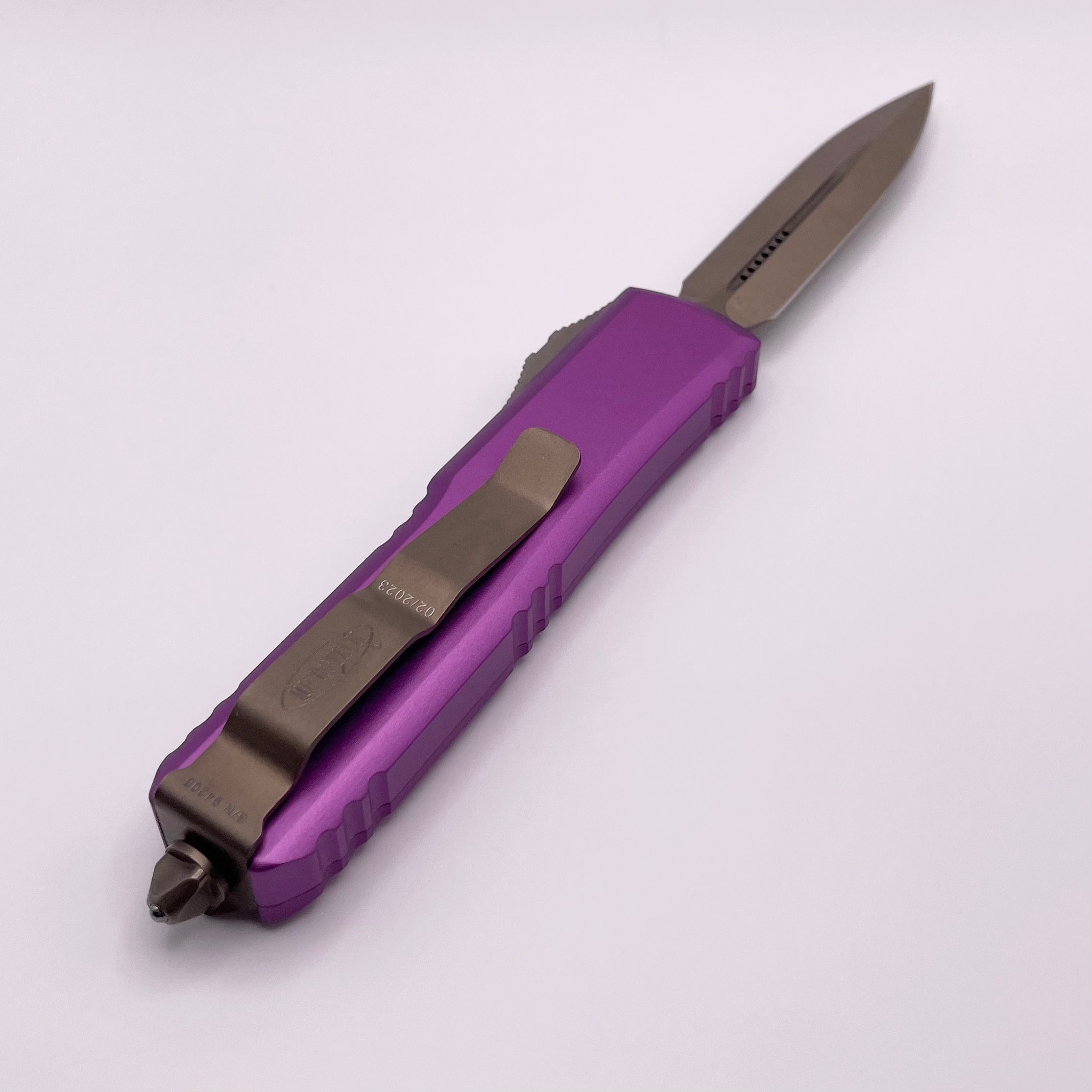 Premium Pre-Owned Microtech UTX-85 Violet & Bronze Double Edge Knife