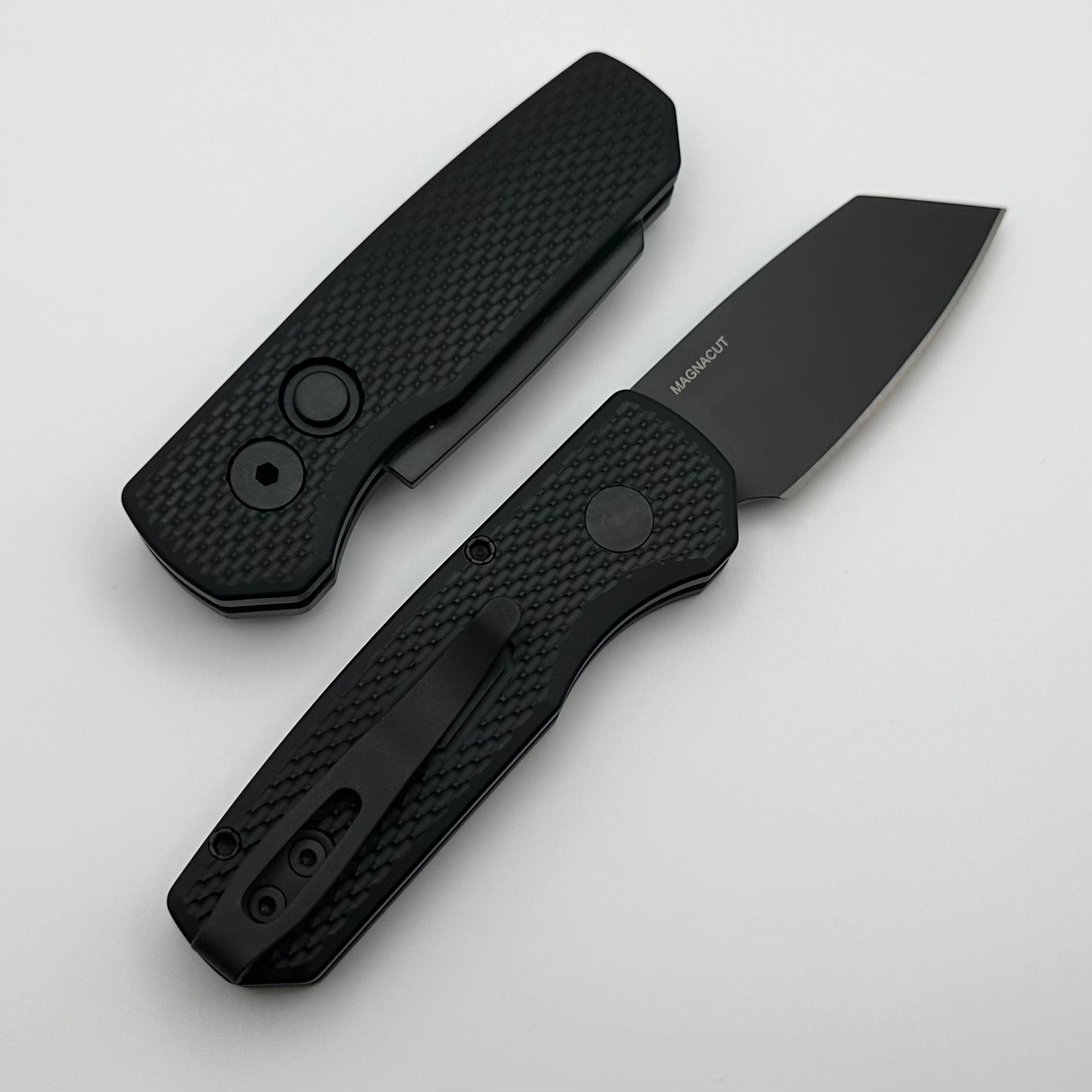 Pro-Tech Runt 5 Ultimate EDC Knife - Black Textured Handle & DLC MagnaCut Reverse Tanto Blade