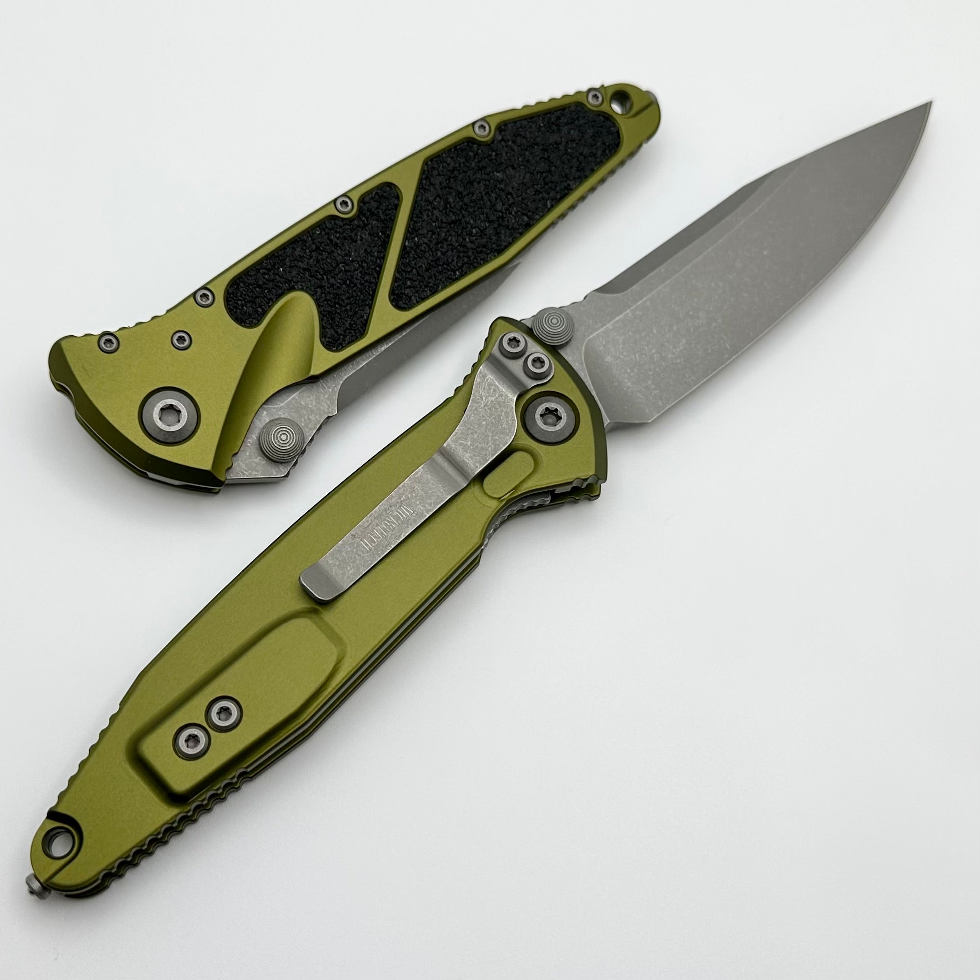 Microtech Socom Elite Premium Tactical Folding Knife - Apocalyptic Finish, OD Green