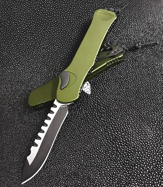 Heretic Hydra V3 Premium Tactical Knife - OD Green Aluminum Handle & Two Tone Black Recurve MagnaCut