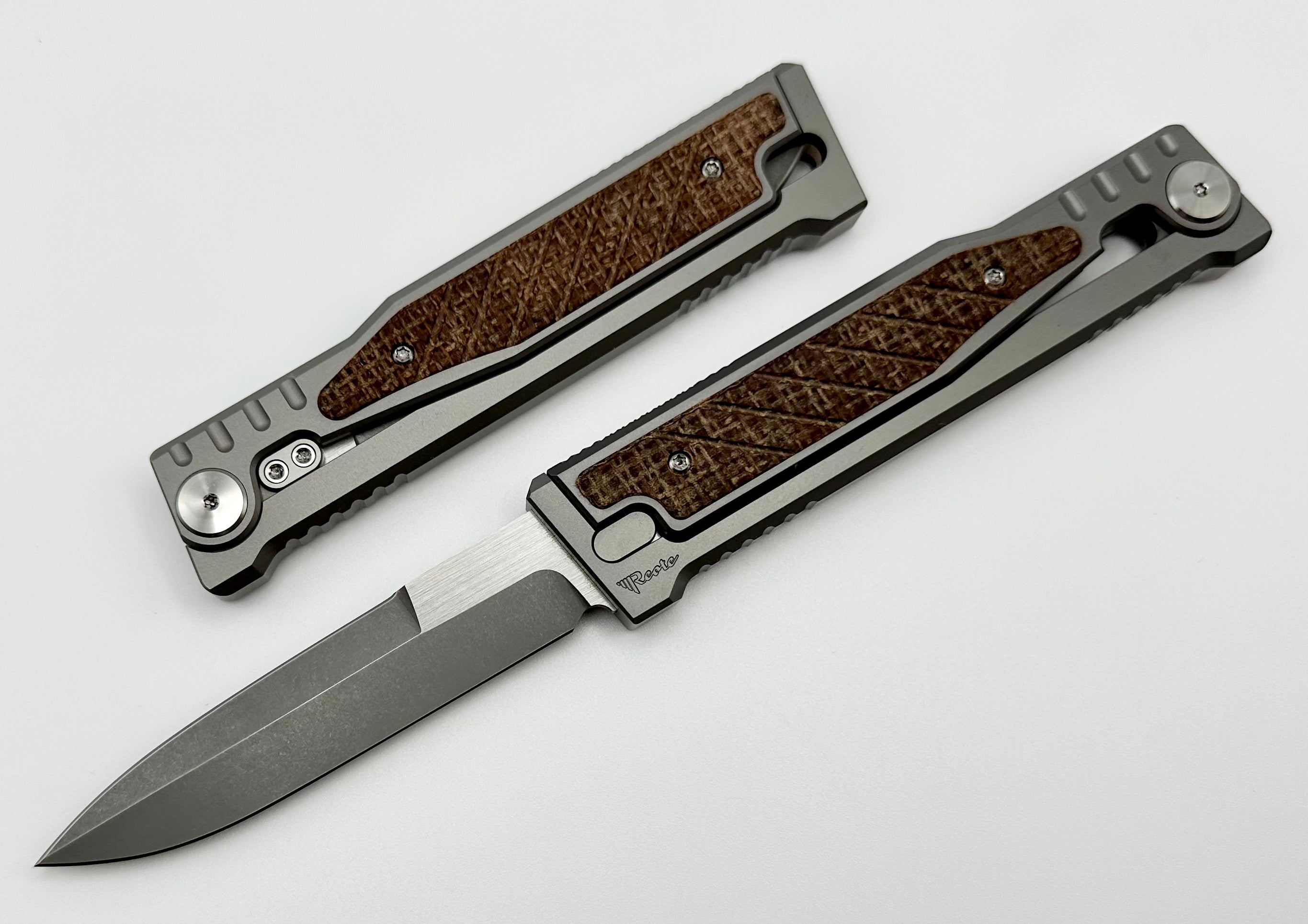 Reate EXO Ultimate EDC Knife - Titanium & Burlap Micarta Handle with CPM-3V Blade