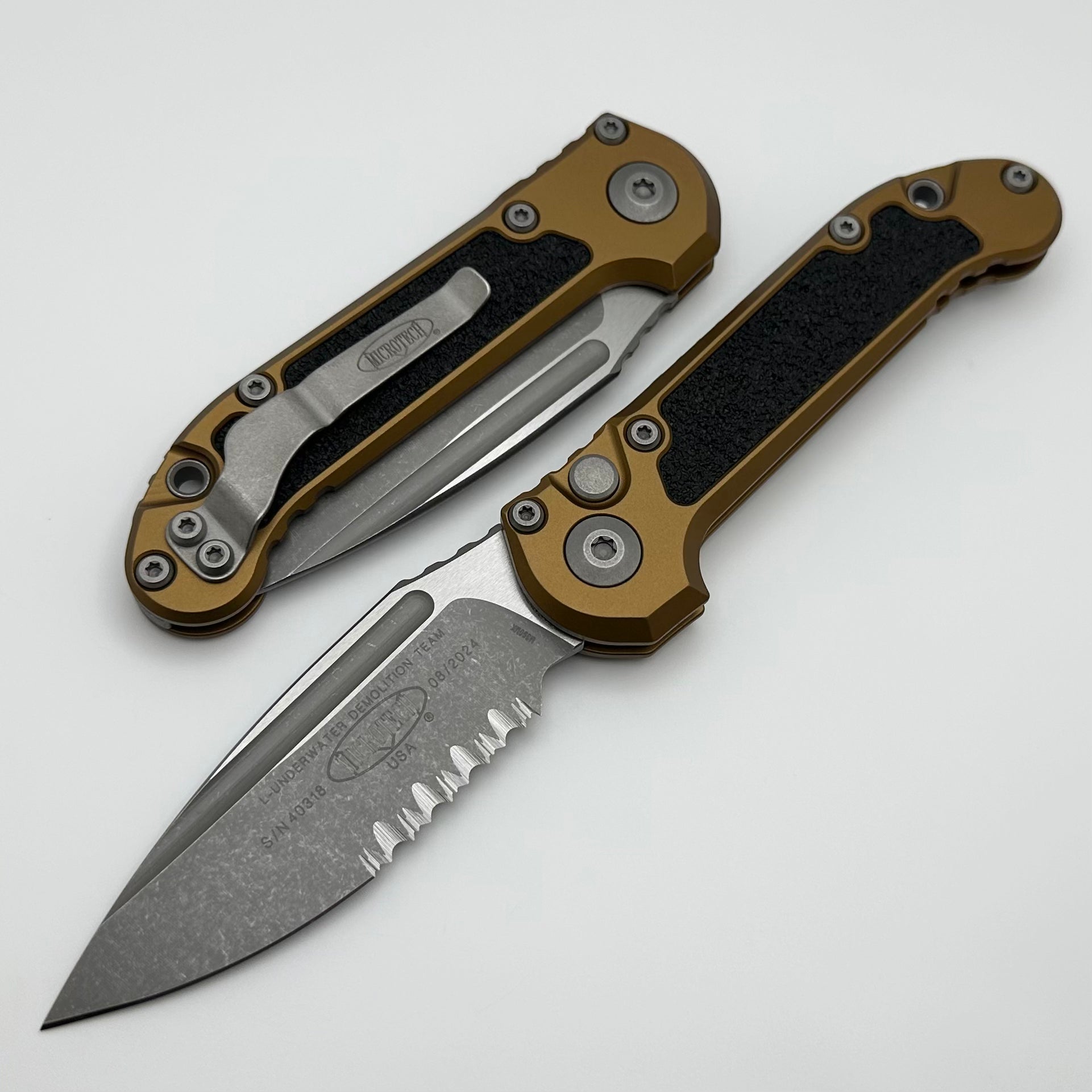 Microtech Premium LUDT Gen III Tactical Knife - Apocalyptic Partial Serrated Drop Point with Tan Handle