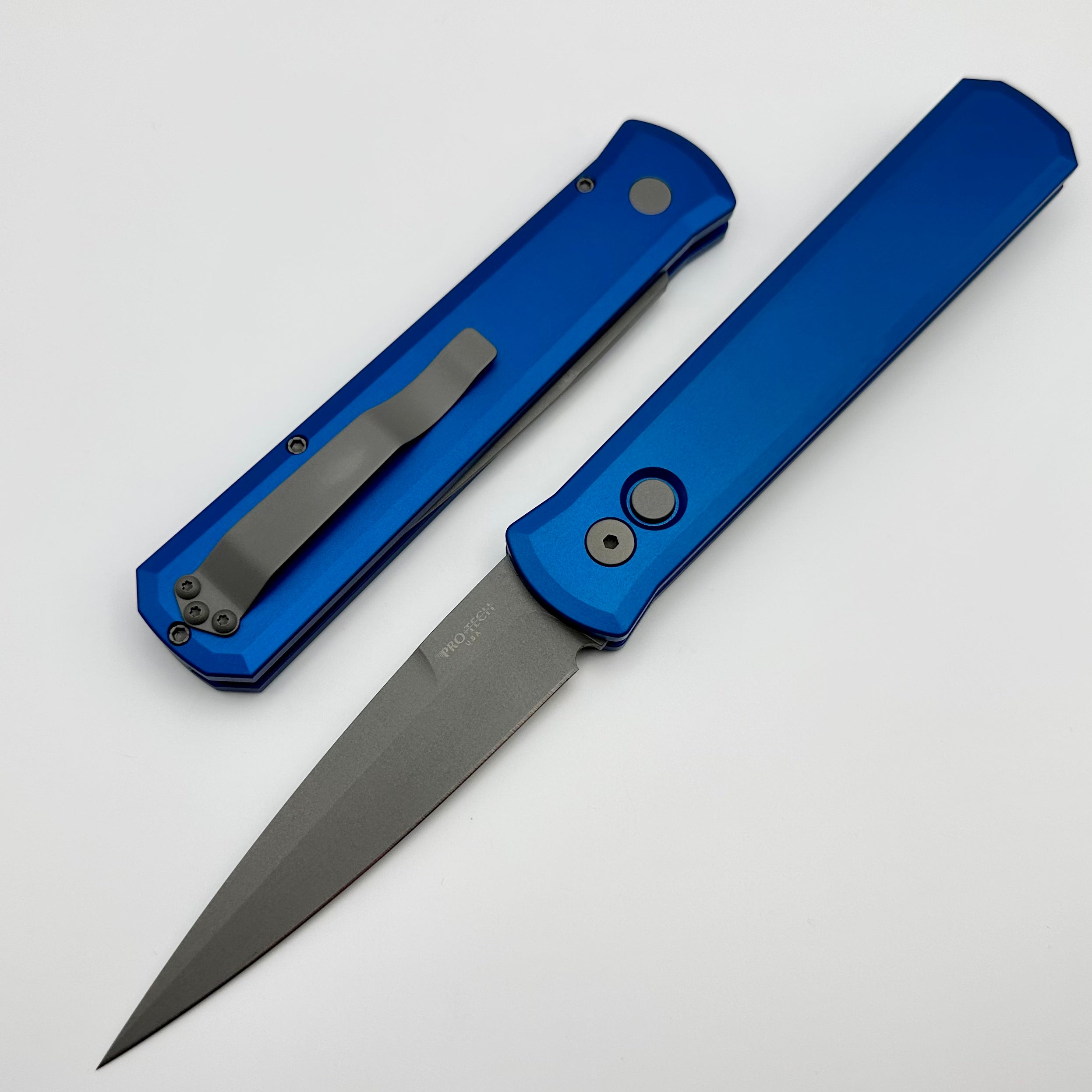 Pro-Tech Godfather Automatic Knife - Premium Blue Handle & Blasted 154-CM Blade