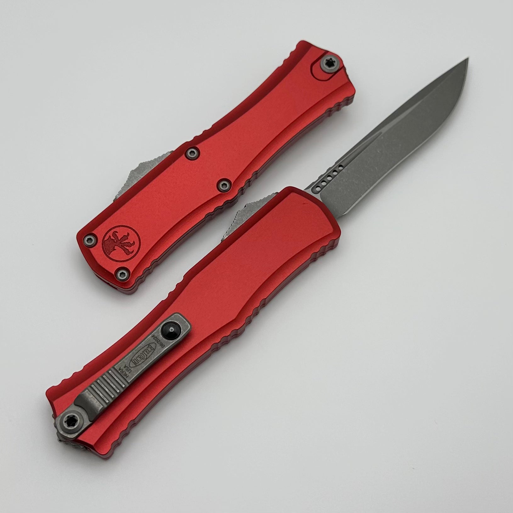 Microtech Premium Mini Hera Apocalyptic Recurve Knife - Red Handle, M390MK Steel