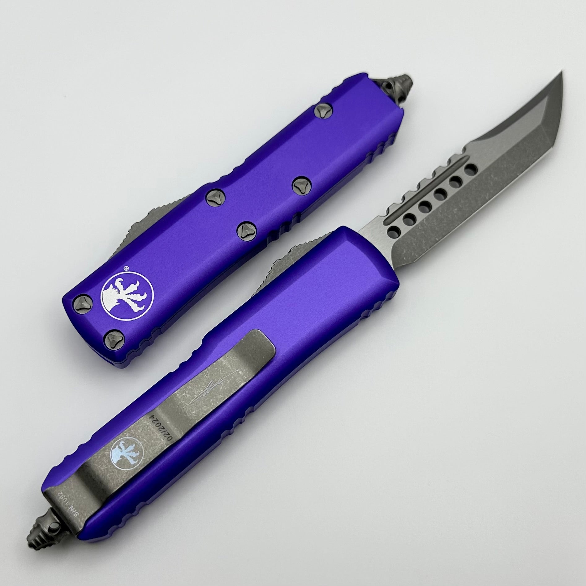 Premium Microtech UTX-85 Hellhound Apocalyptic & Purple Tactical Knife