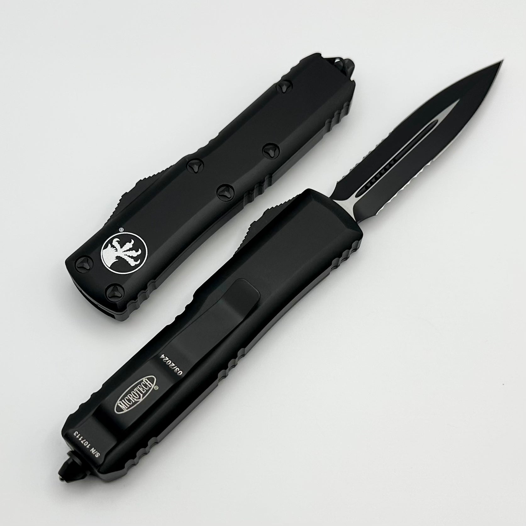 Microtech UTX-85 Premium Tactical Knife - Double Edge Black Partial Serrated