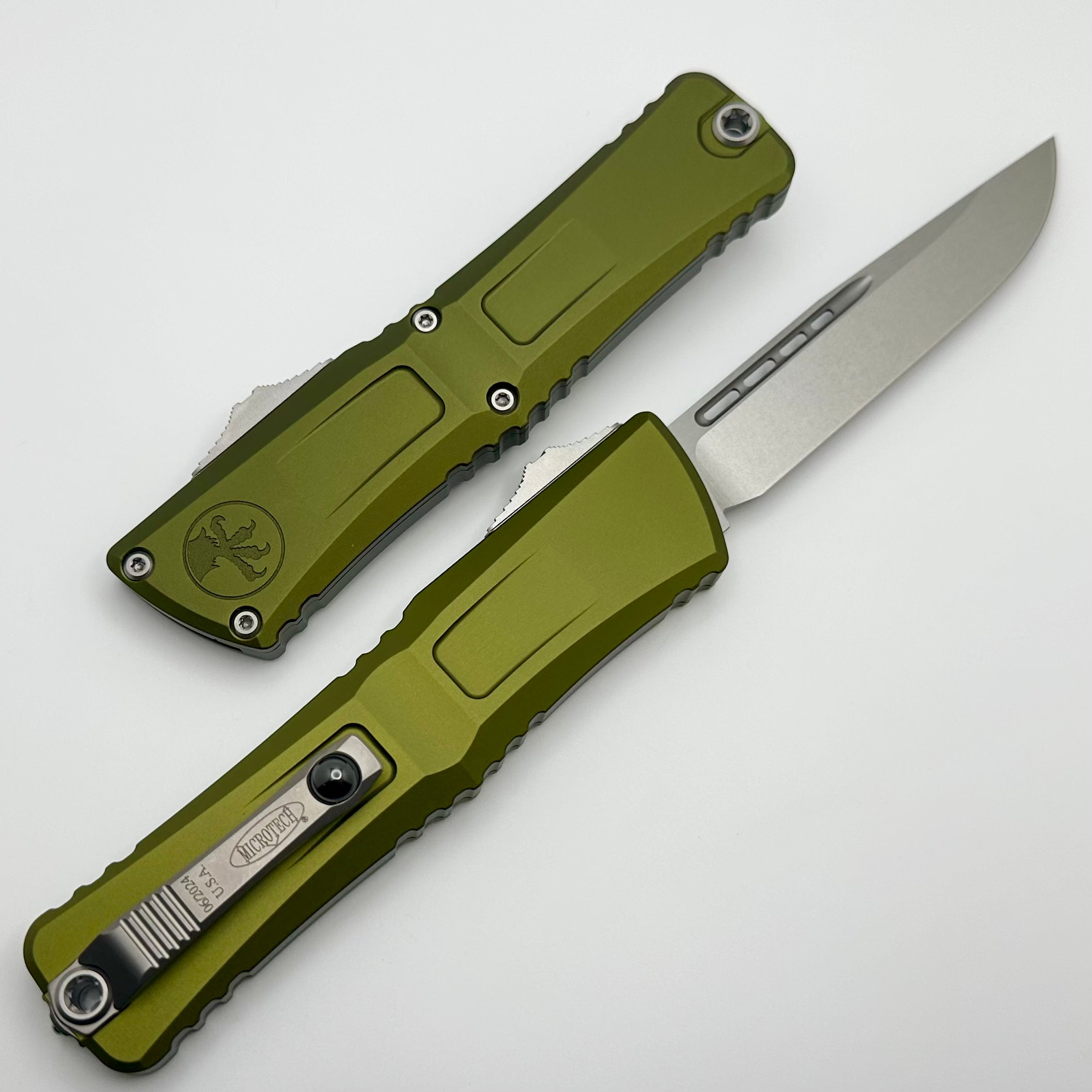 Microtech Combat Troodon Gen III Premium OTF Knife - Stonewash Single Edge with OD Green Handle