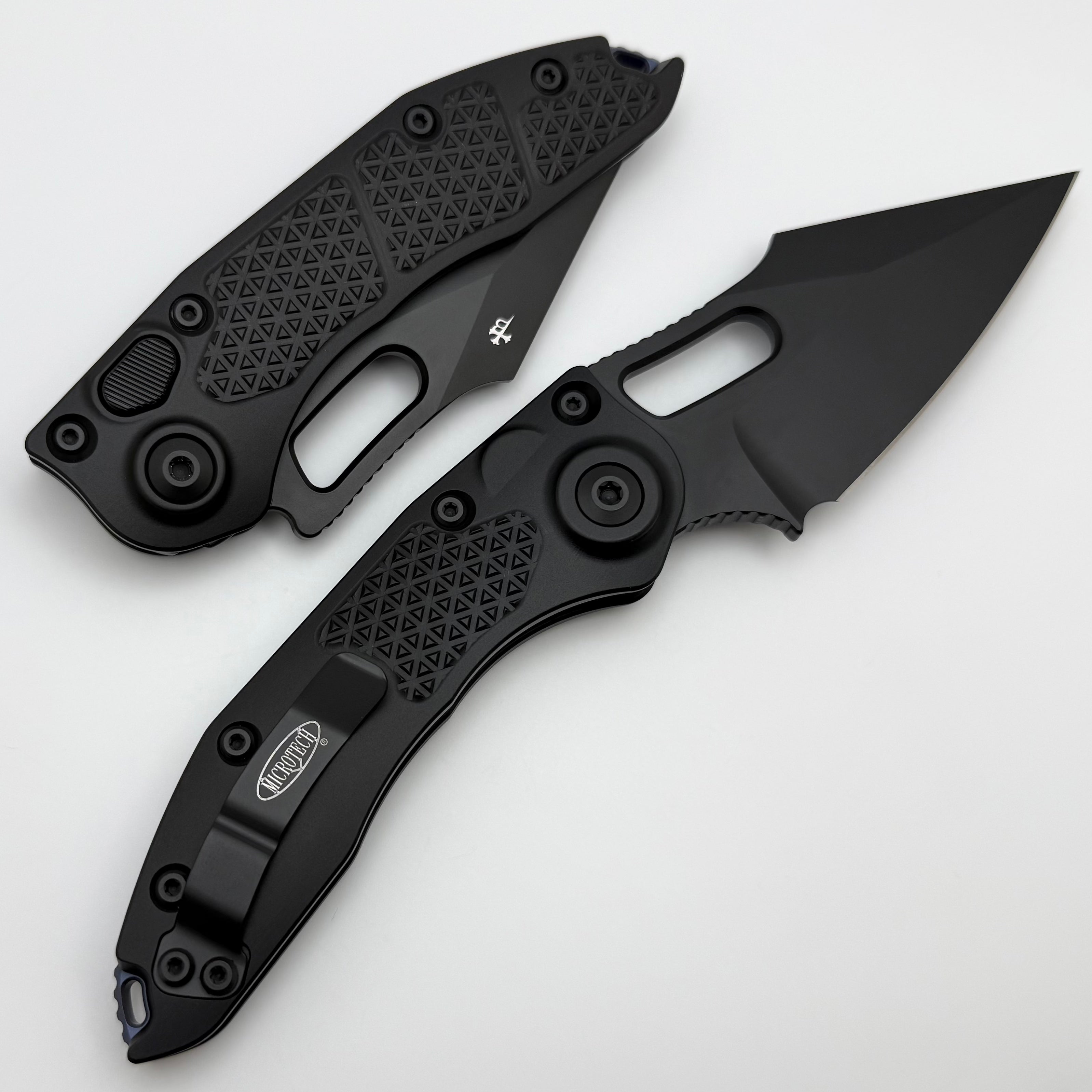 Microtech Borka Stitch Premium Tactical Knife - Black Blade with Blue Titanium Backspacer