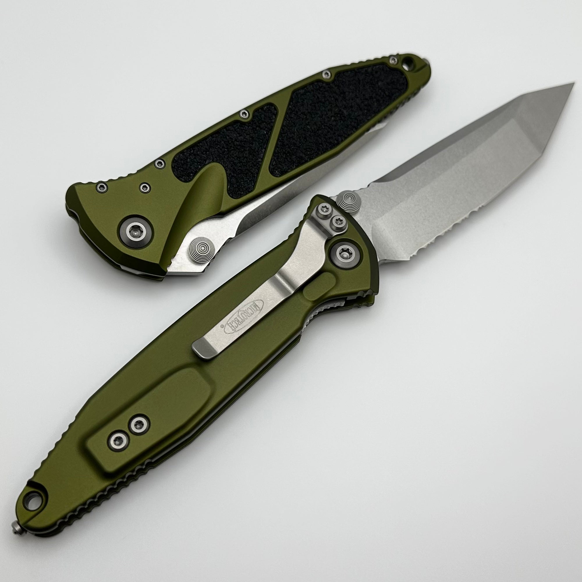 Microtech Socom Elite Tanto Part Serrated Tactical Knife - OD Green Stonewash Finish