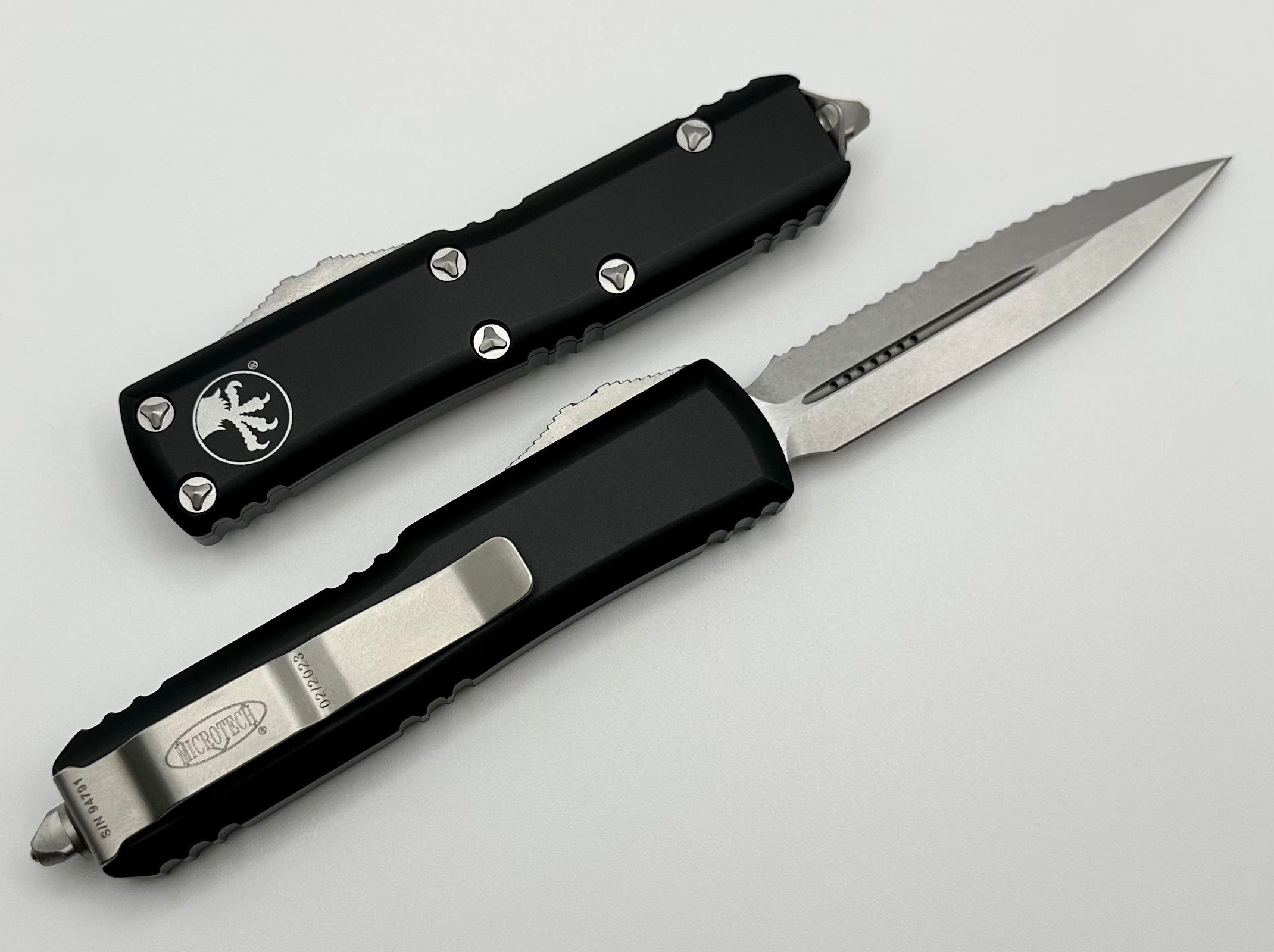 Microtech UTX-85 Premium Double Edge Tactical Knife - Stonewash & Black