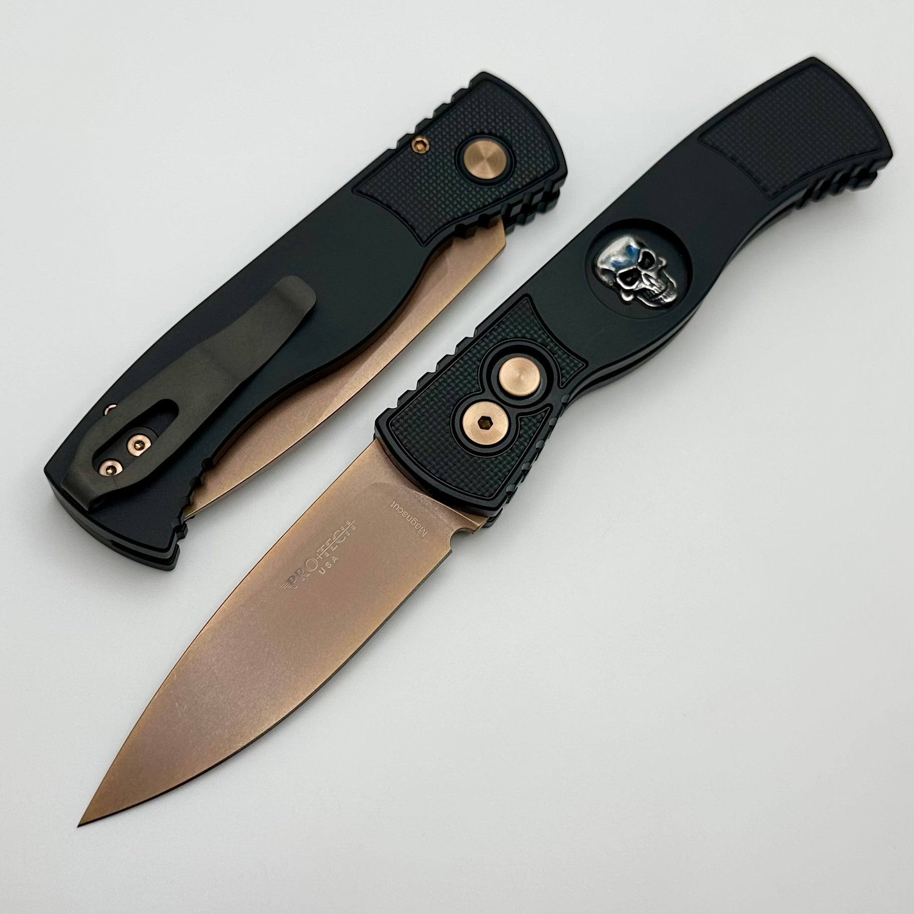 Pro-Tech TR-2 Tactical EDC Knife - Black Aluminum Handle with Rose Gold MagnaCut Blade