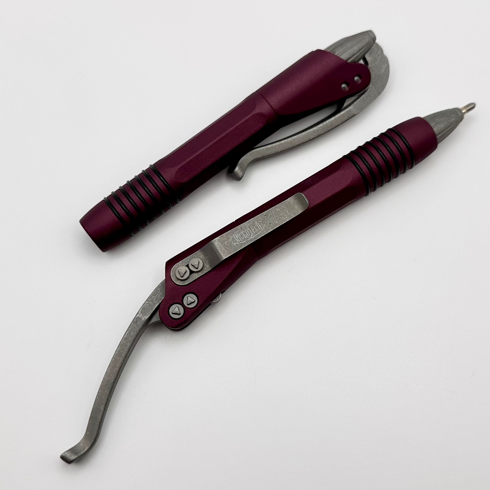 Premium Microtech Siphon II Pen - Black Cherry Stainless Steel - Ultimate EDC Upgrade