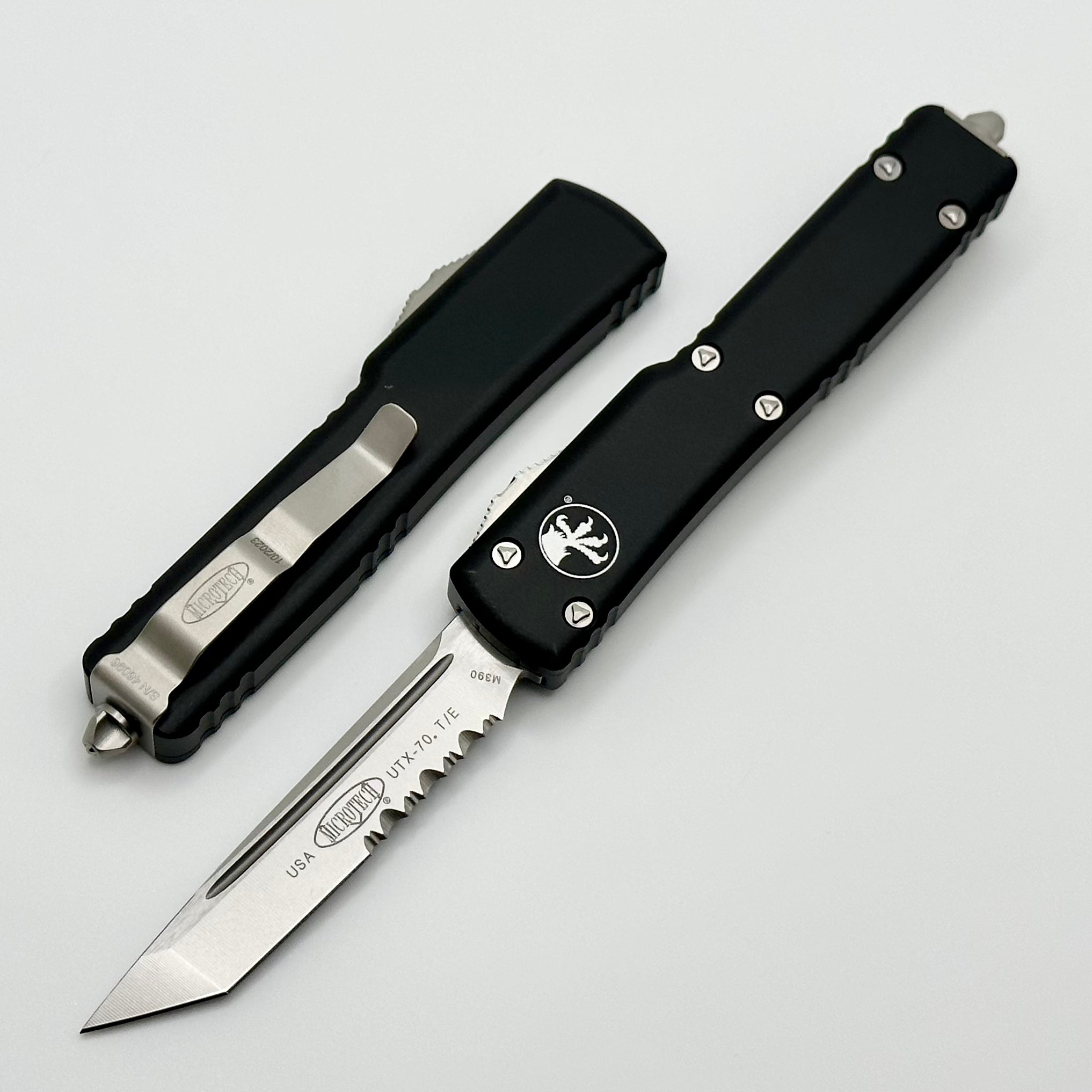 Microtech UTX-70 Tanto Stonewash Partial Serrated & Black 149-11 | Premium Compact EDC Knife