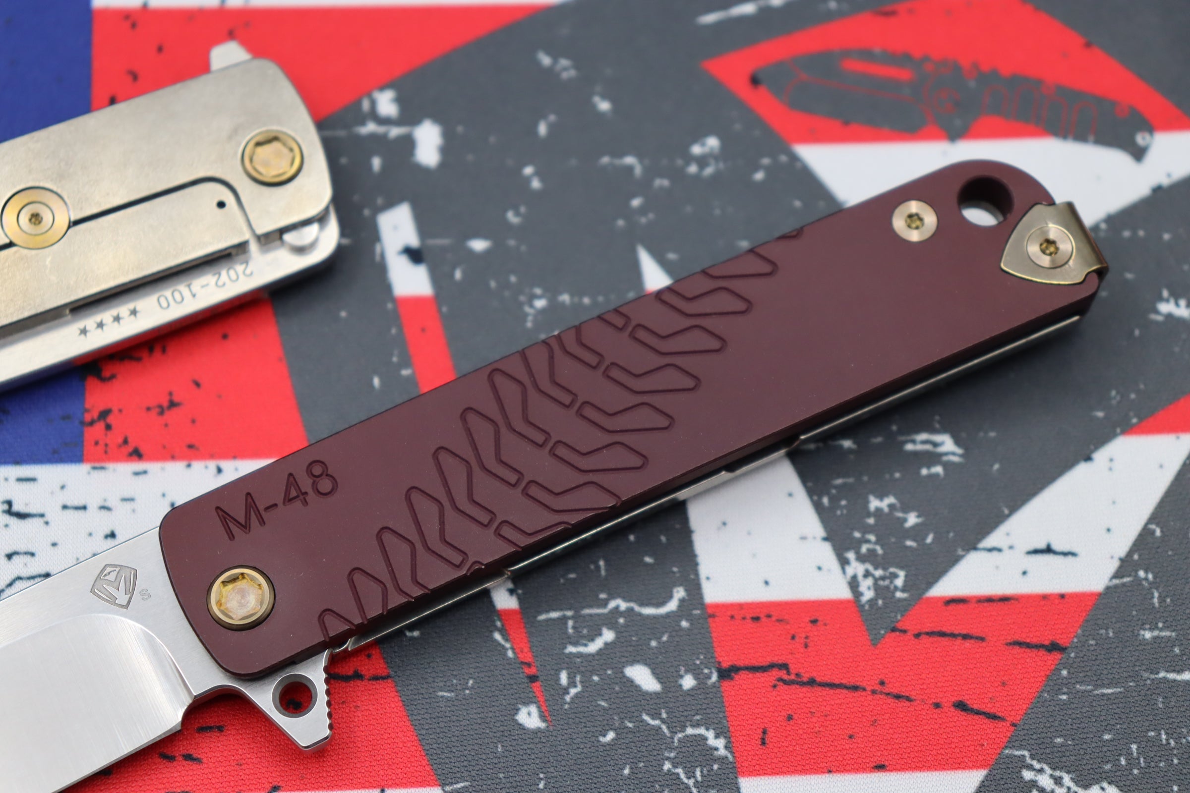 Medford M-48 Premium Tactical Knife - Red Aluminum Handle with S35VN Tumbled Blade