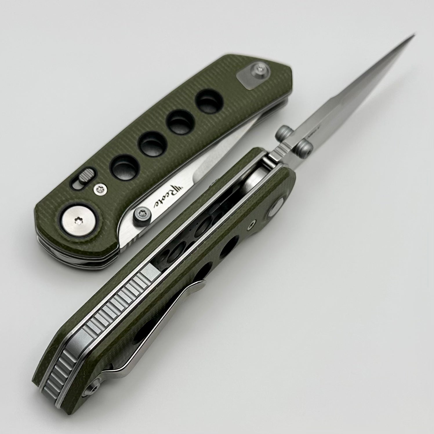 Reate Knives PL-XT Premium Folding Knife - Green Micarta & Black G-10 Inlays