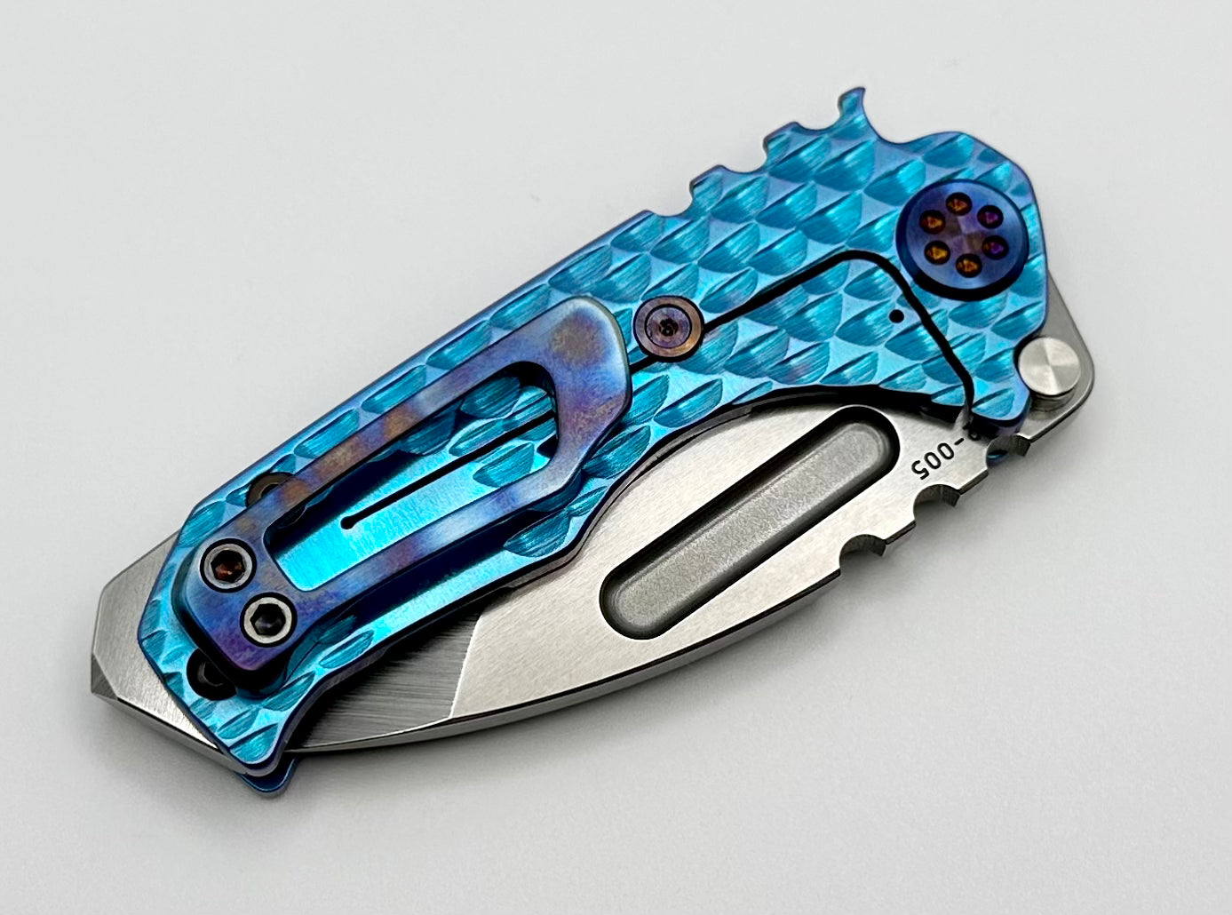 Medford Micro Praetorian T - Compact Tactical Knife with Blue Dragon Skin Handles & Flamed Hardware
