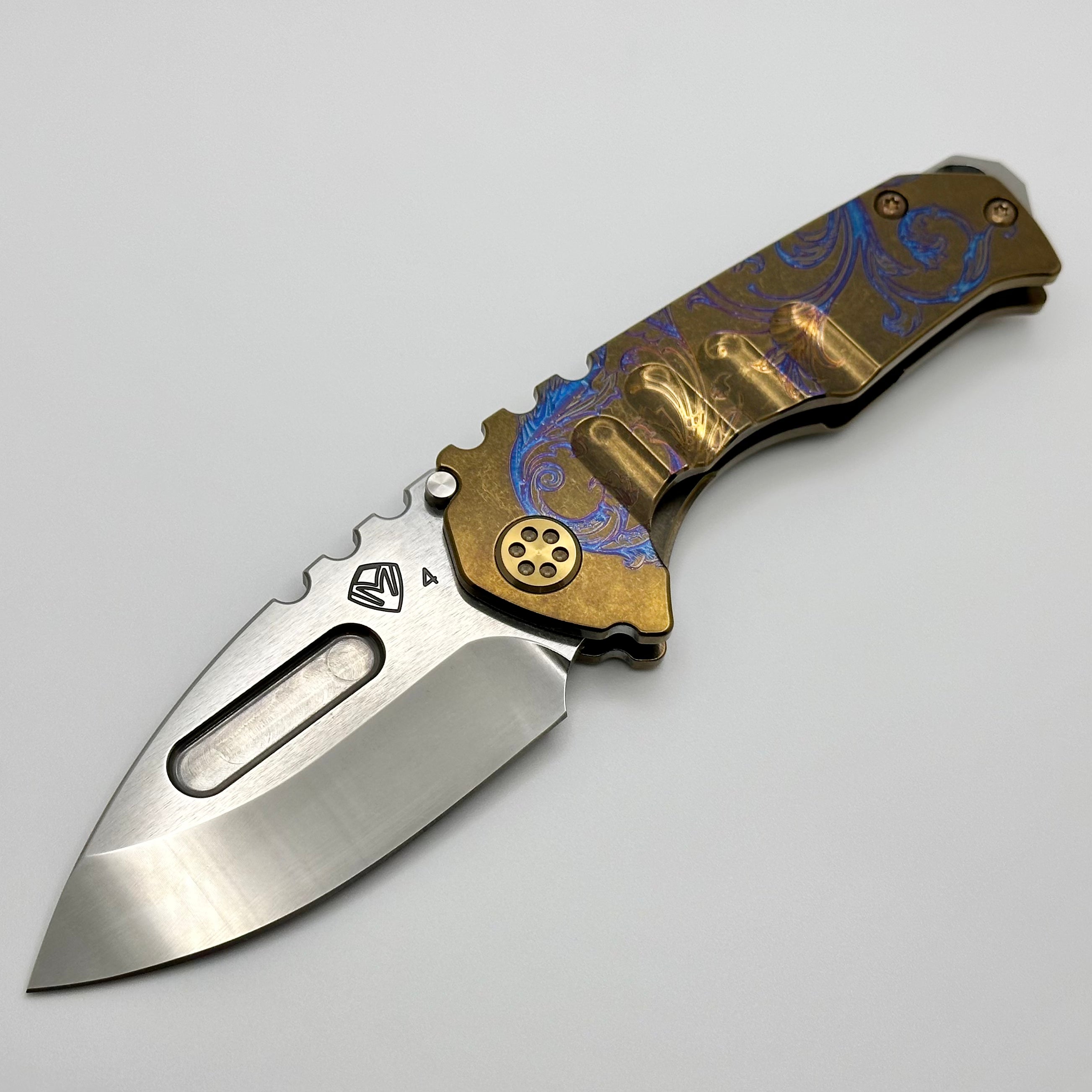 Medford Praetorian Genesis T S45 | Premium Drop Point Blade & Bronze Engraved Laurel Leaf Handles