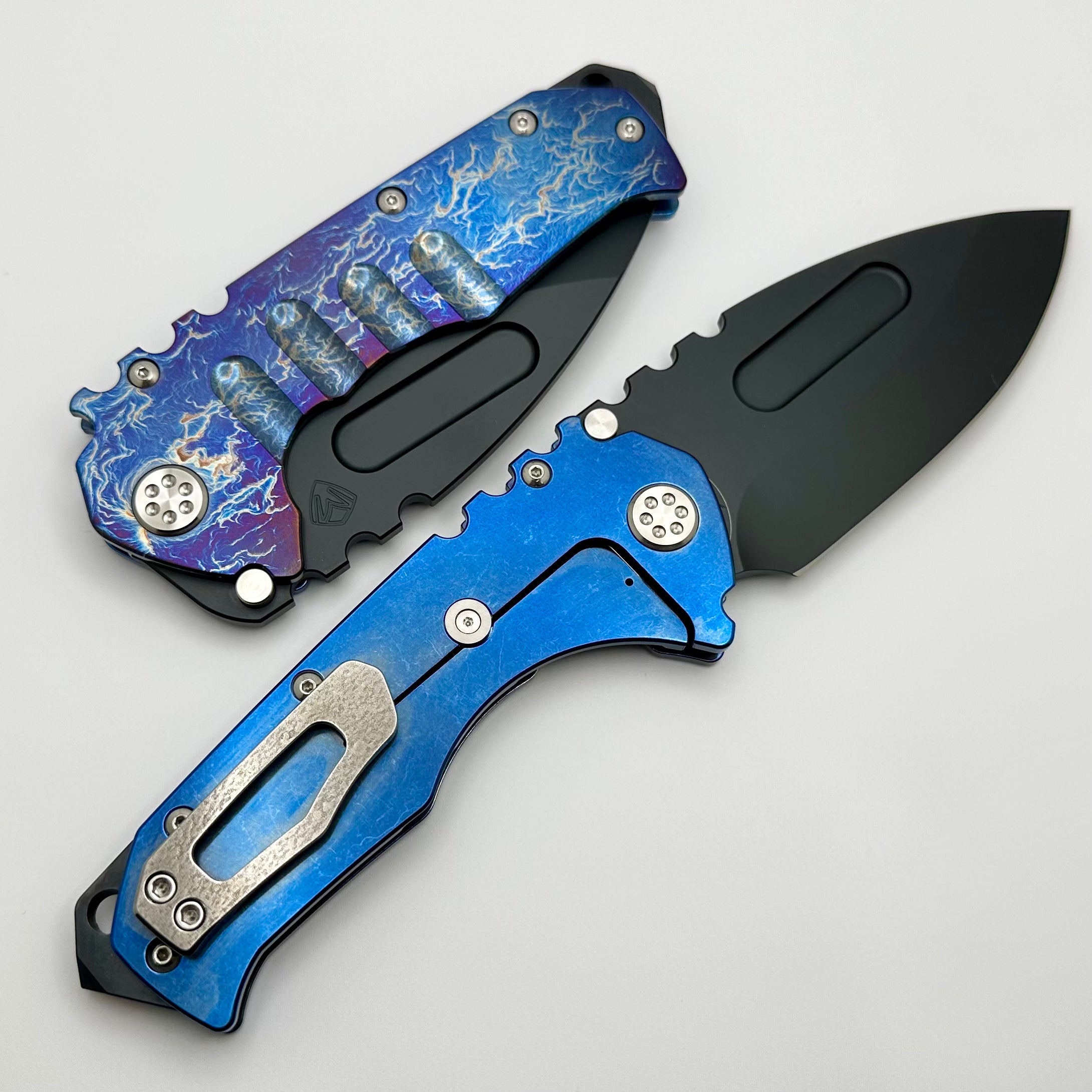 Medford Knife Praetorian T DLC Drop Point - Premium Tactical Blade with Flamed/Blue Handle