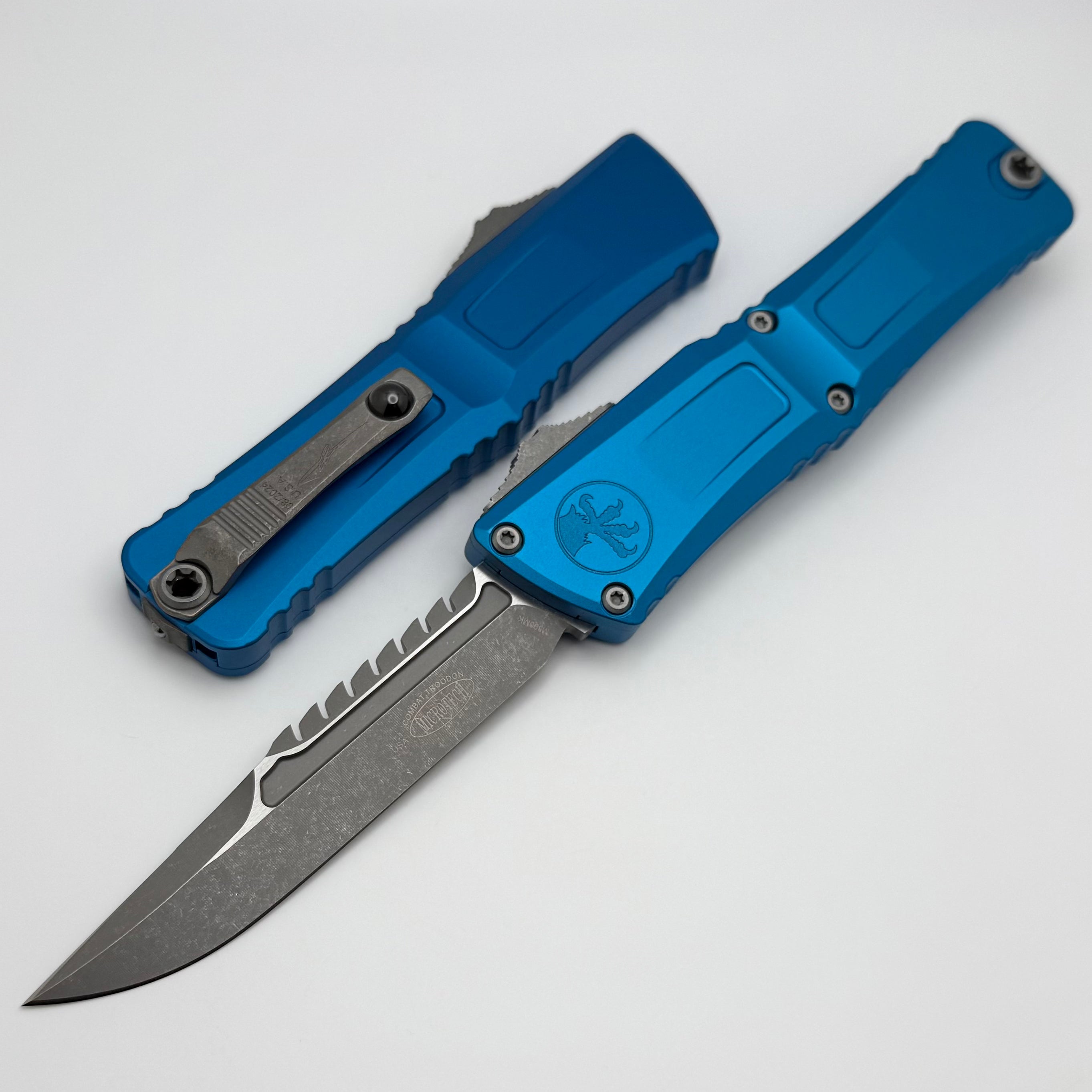 Microtech Combat Troodon Gen III Apocalyptic Interceptor | Premium Tactical Knife with Blue Handle