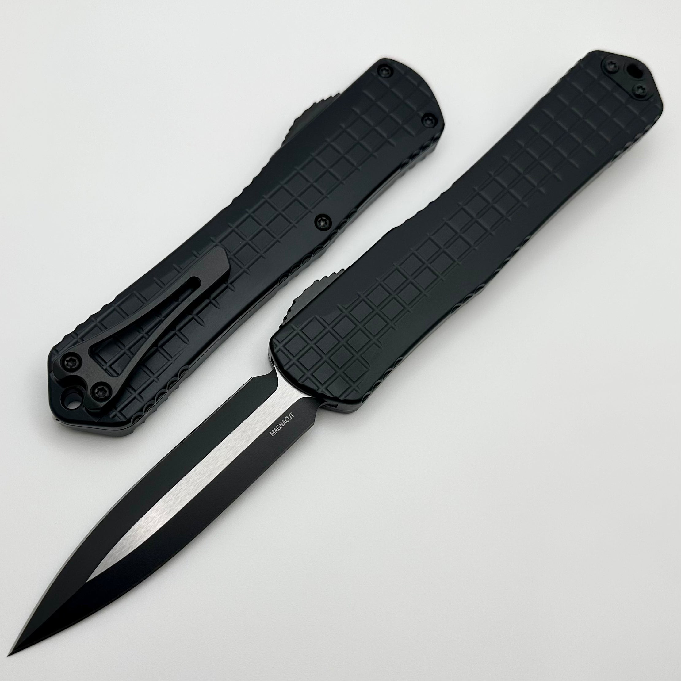 Heretic Knives Manticore X Ultimate OTF Knife - Black Frag Handle & Two-Tone MagnaCut Blade