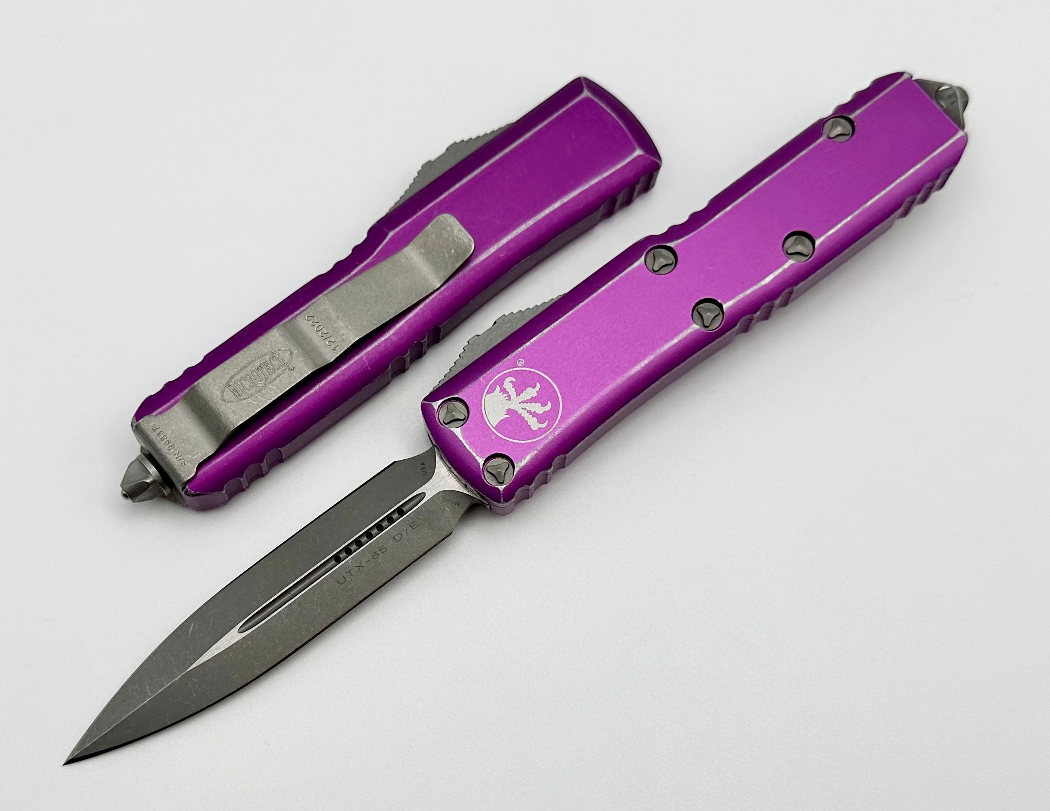 Premium Microtech UTX-85 Apocalyptic Double Edge Knife - Distressed Violet