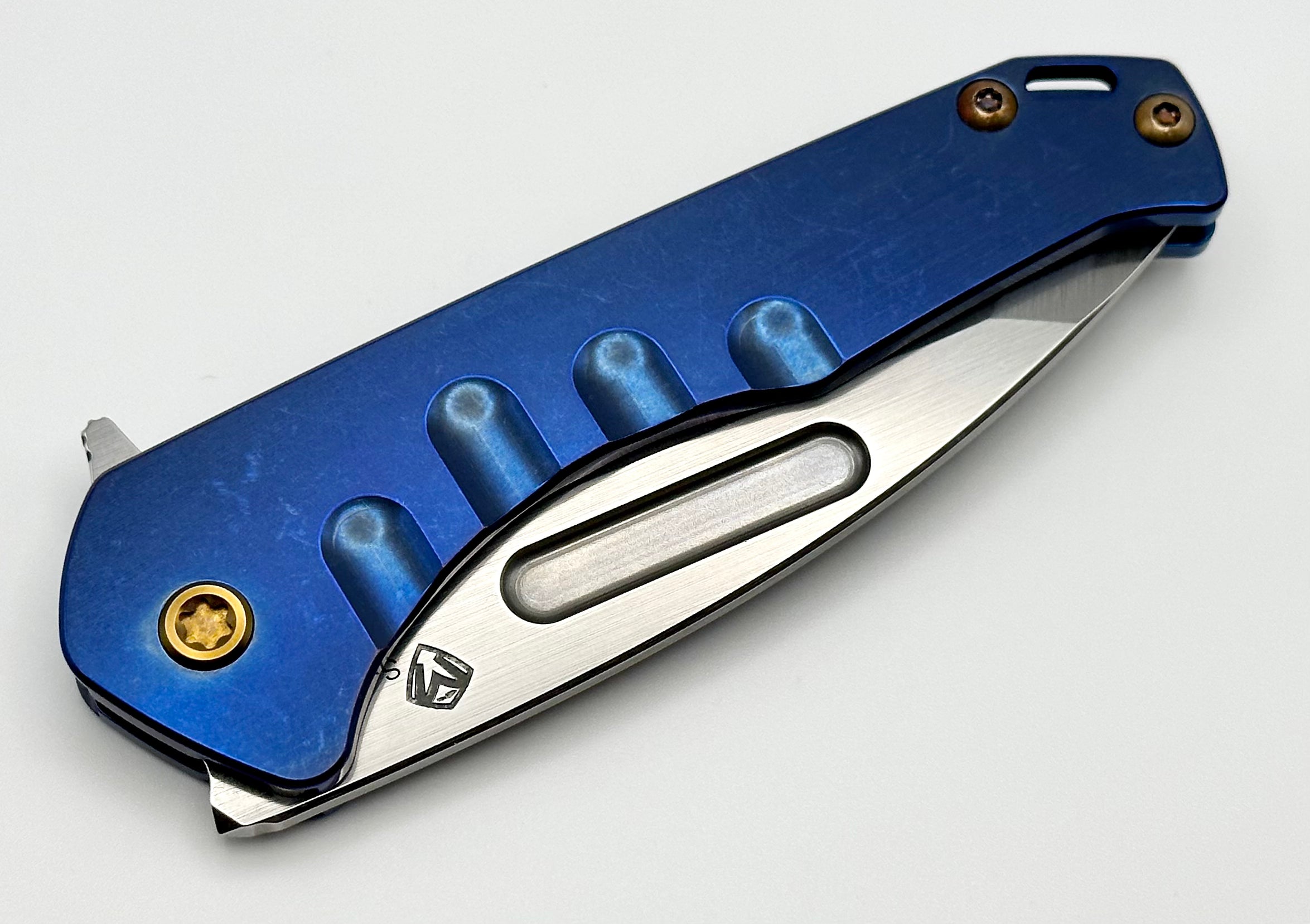 Medford Praetorian Slim Flipper Knife - Premium S35VN Tanto Blade & Blue Titanium Handles