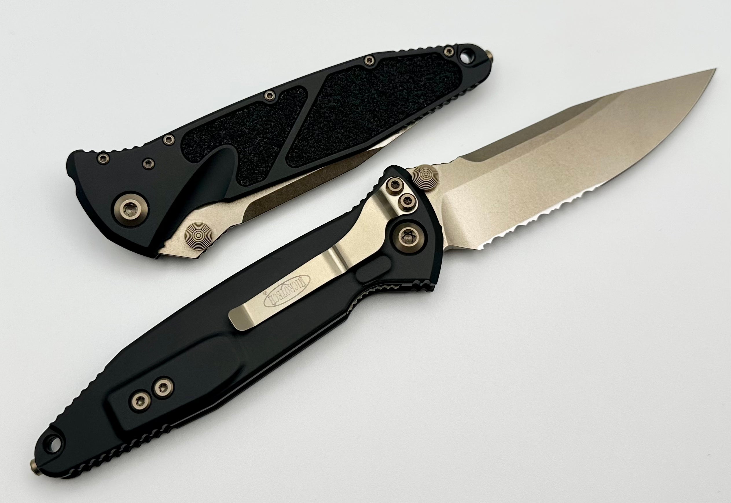 Premium Microtech Socom Elite Tactical Knife - Bronze Partial Serrated Edge (Limited to One Per Household)