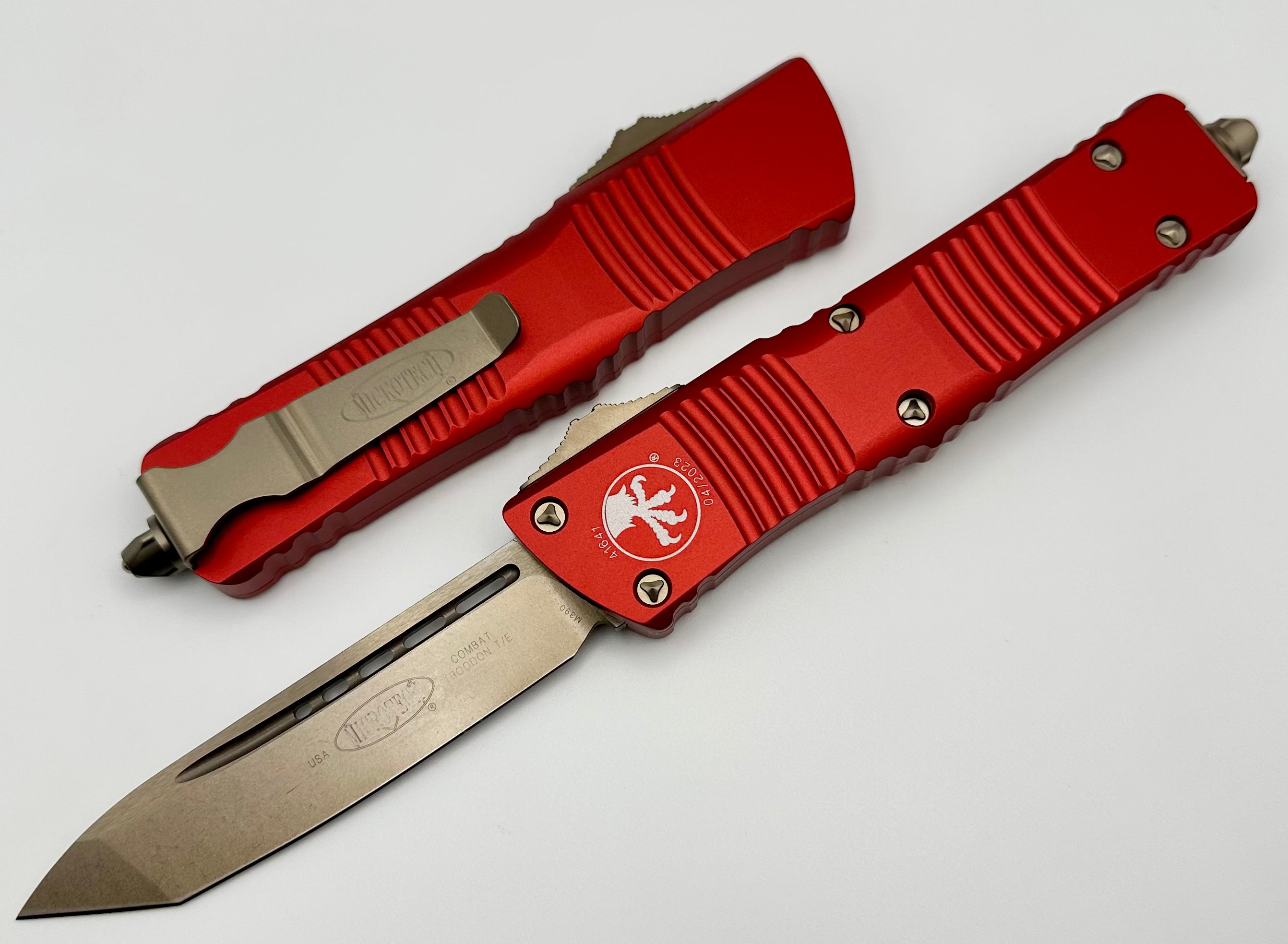 Ultimate Microtech Combat Troodon Tanto Tactical Knife - Bronze & Red