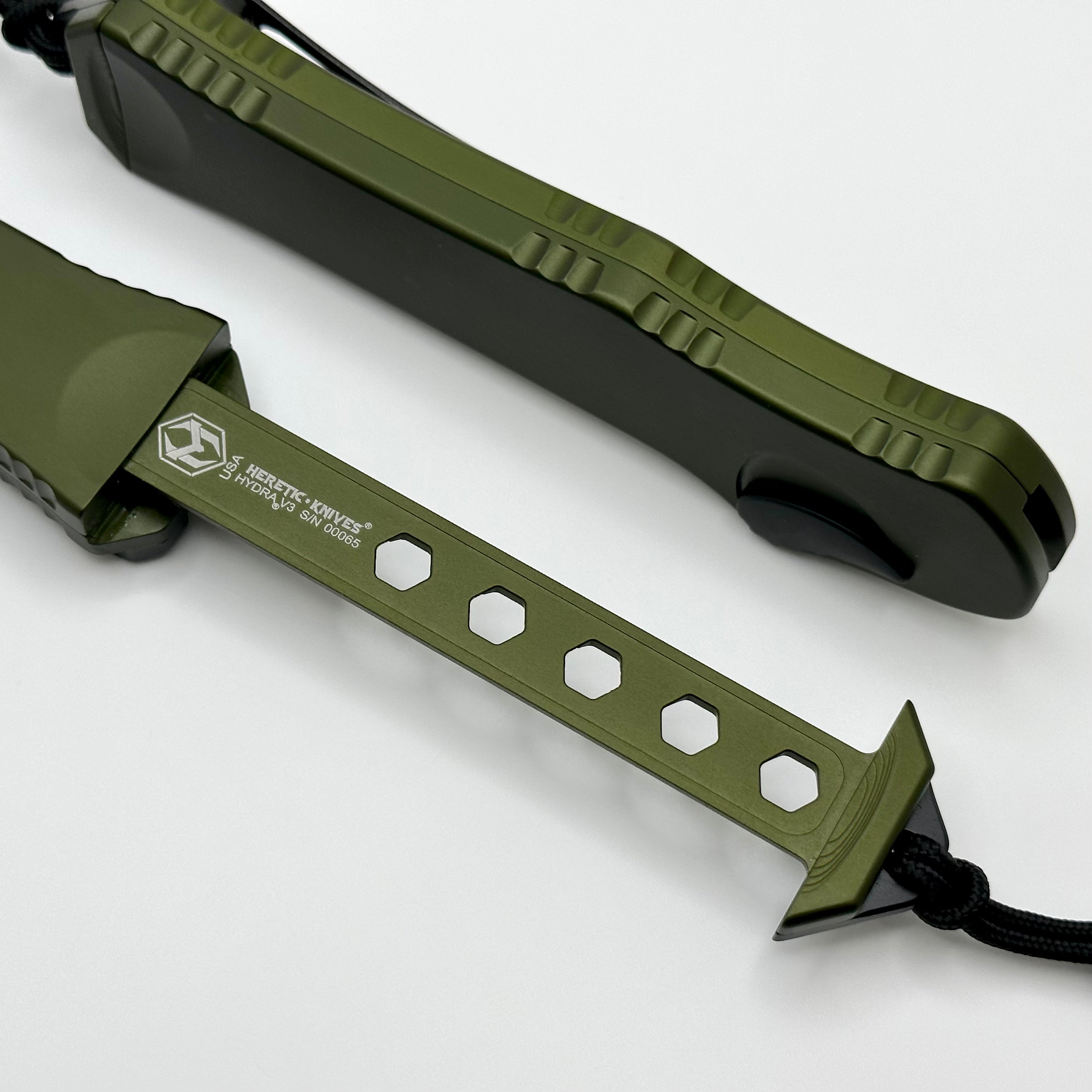 Heretic Hydra V3 OD Green Tactical Knife - Premium Aluminum Handle & DLC Recurve MagnaCut Blade