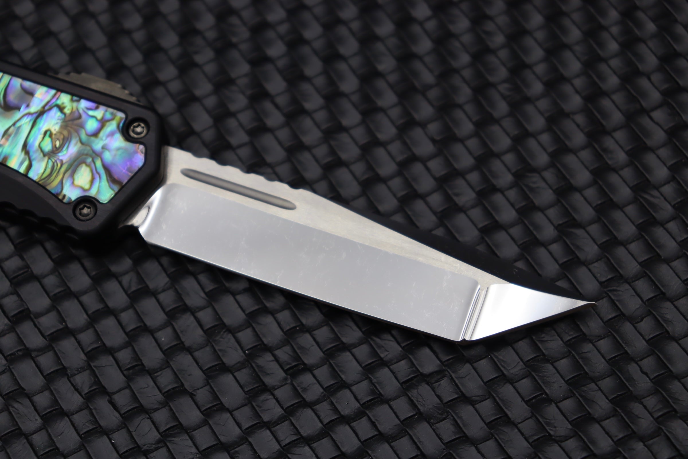 Premium Heretic Knives Colossus: Abalone & Tanto Cracked Ice Mirror Polish Edition