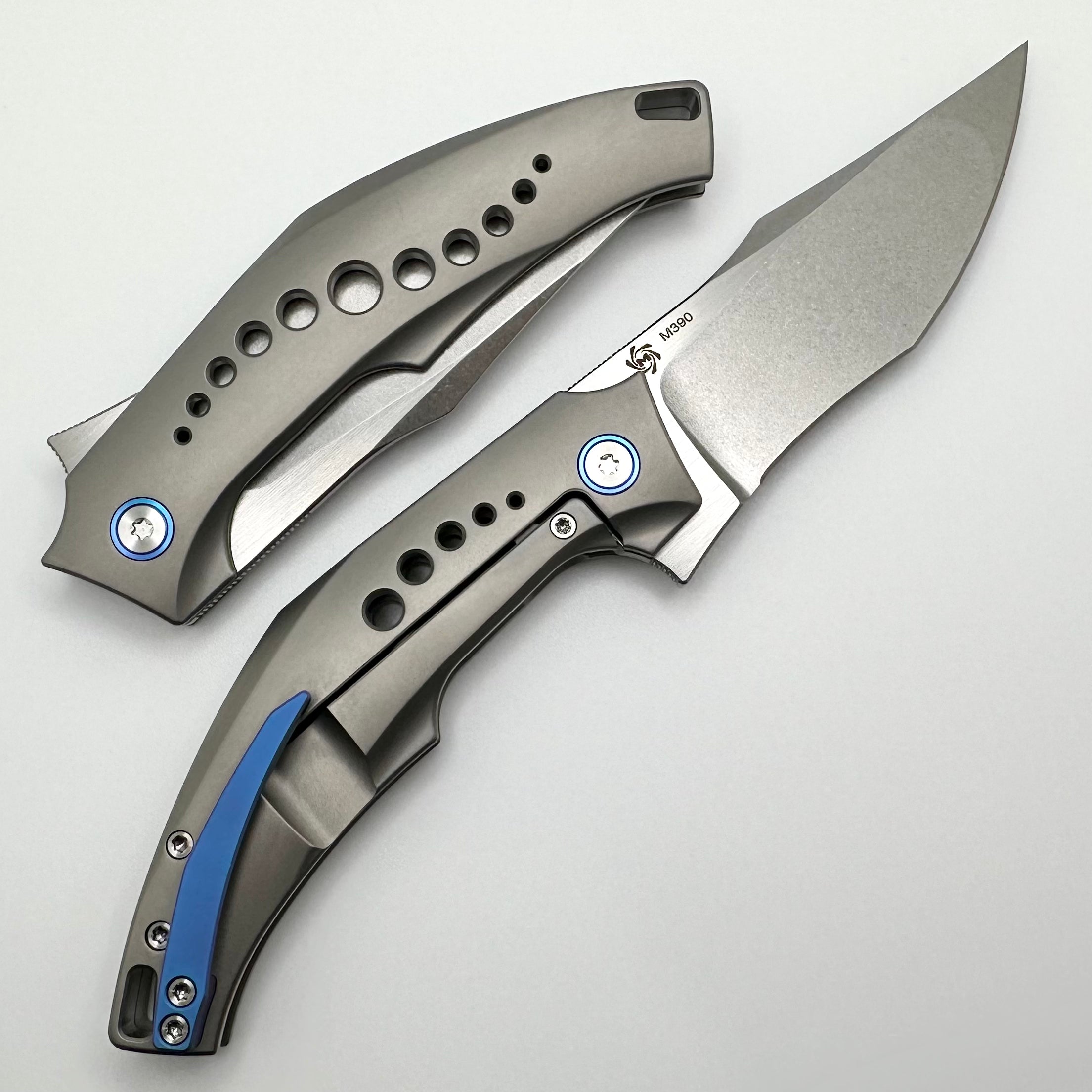 Premium Mechforce Tashi SOS Folding Knife - M390 Steel & Titanium Handles with Blue Accents