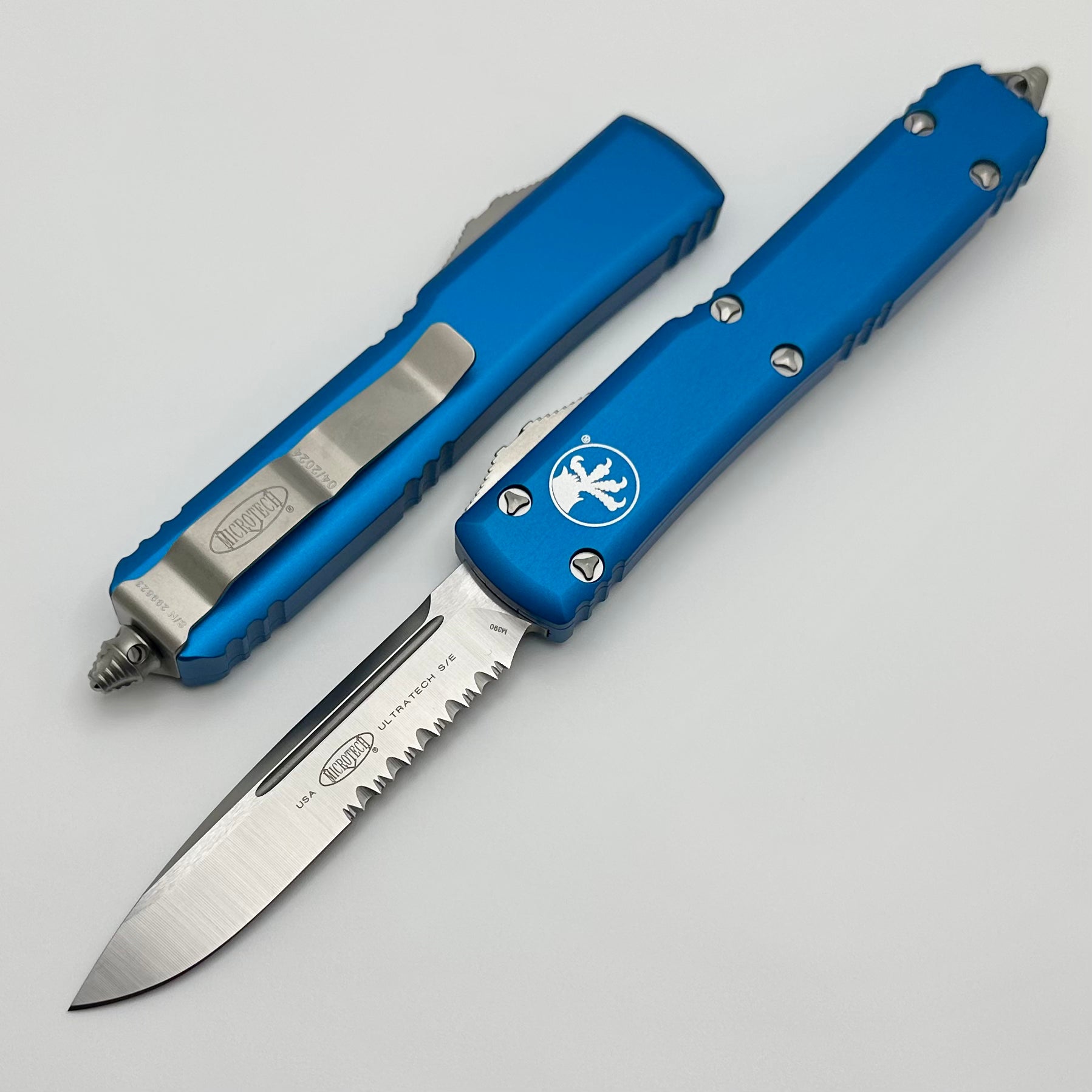 Microtech Ultratech Premium Blue Tactical Knife with Single Edge Serrated Blade