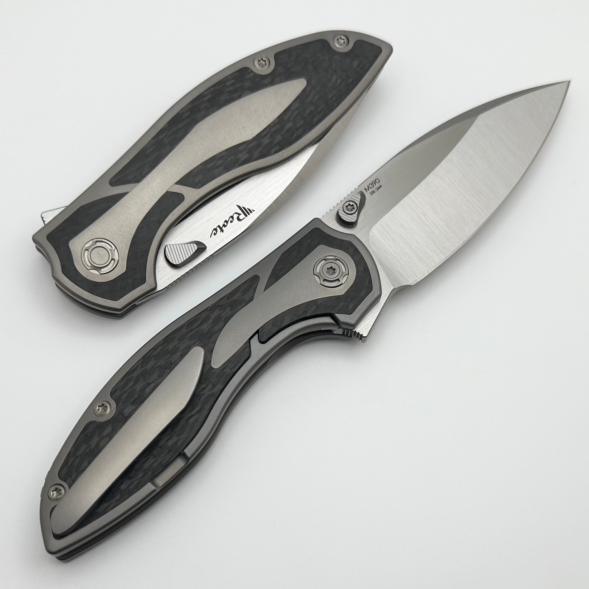 Reate Knives Iron-X Ultimate EDC: Titanium & Carbon Fiber Handle with Satin M390 Blade
