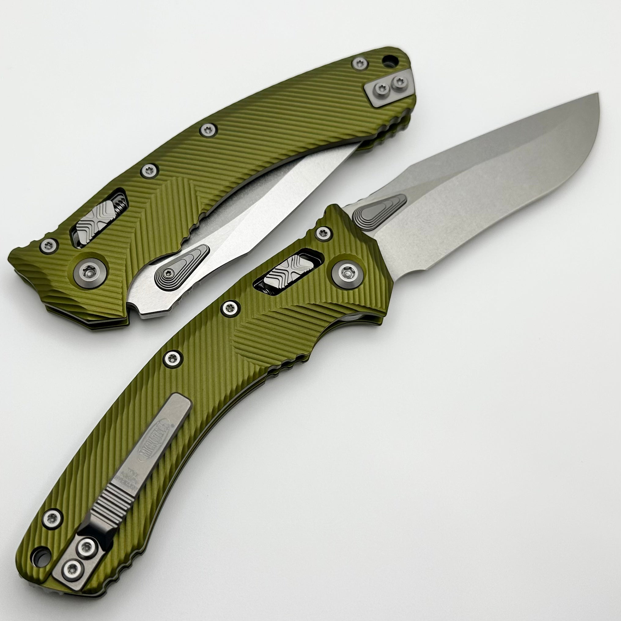 Premium Microtech Amphibian RAM LOK Knife - OD Green Fluted Aluminum & Stonewash M390MK