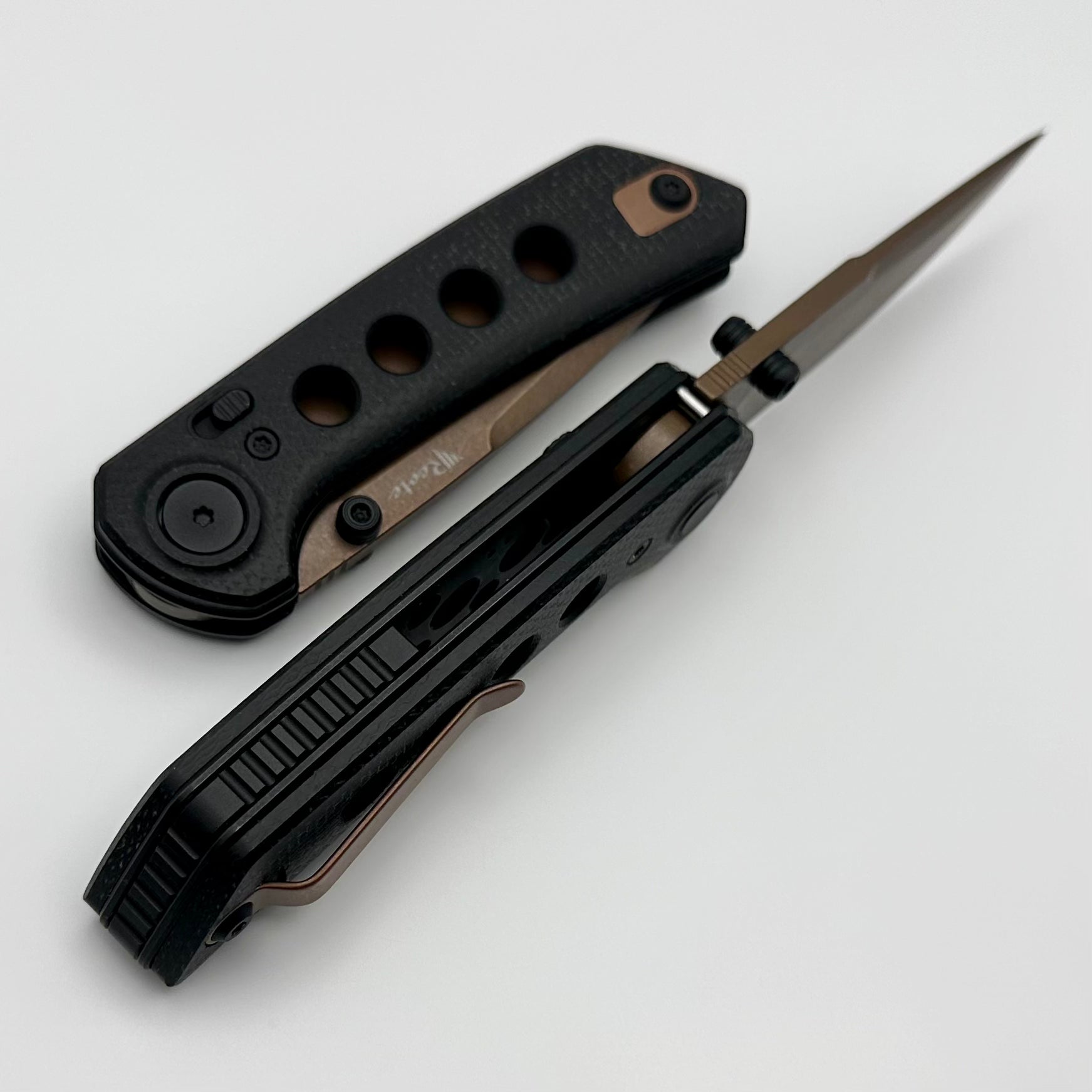 Reate PL-XT Premium Folding Knife - Black Micarta & Copper PVD Finish